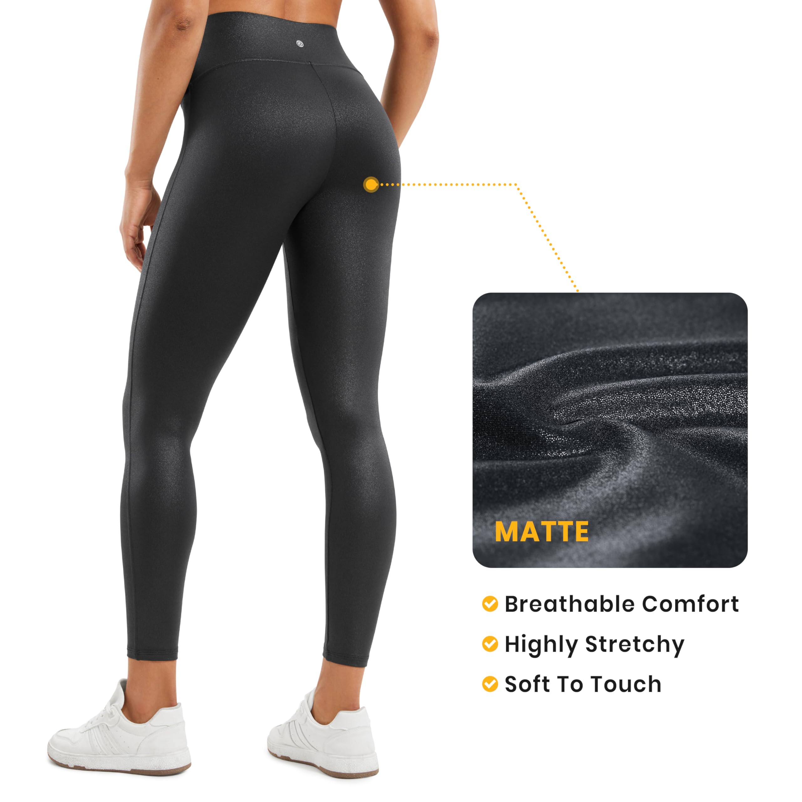 CRZ YOGA Butterluxe Leggings Similicuir Mat 64cm Noir Classique 38 | Pas de Couture Devant, Extrêmement Doux, Compression Douce, Quotidien, Taille Haute, pour Femmes