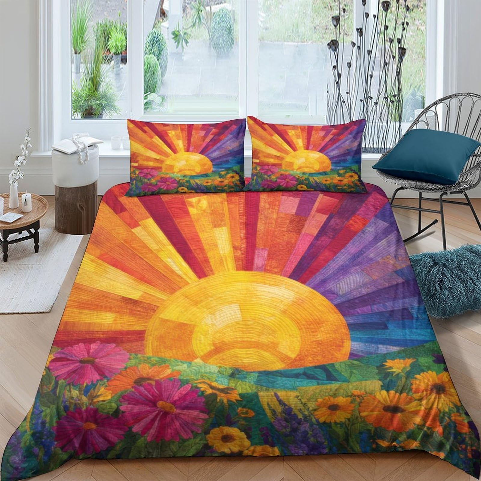 Ctjqhvkz Style-8 3D Printed Sunrise Landscape Fitted Sheet Microfiber Soft Vibrant Floral Bed Cover For Bedroom Guest Room Decor Single（135X200cm）
