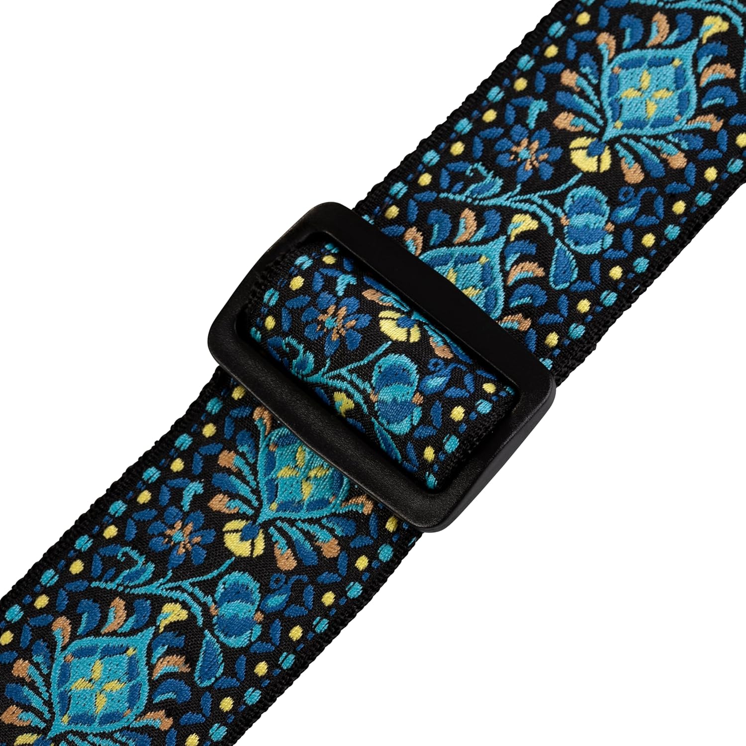 Levy's Leathers 2" Sixties Jacquard Weave Hootenanny Style Guitar Strap with Polypropylene Backing and Genuine Leather Ends, Blue (M8HT-04)