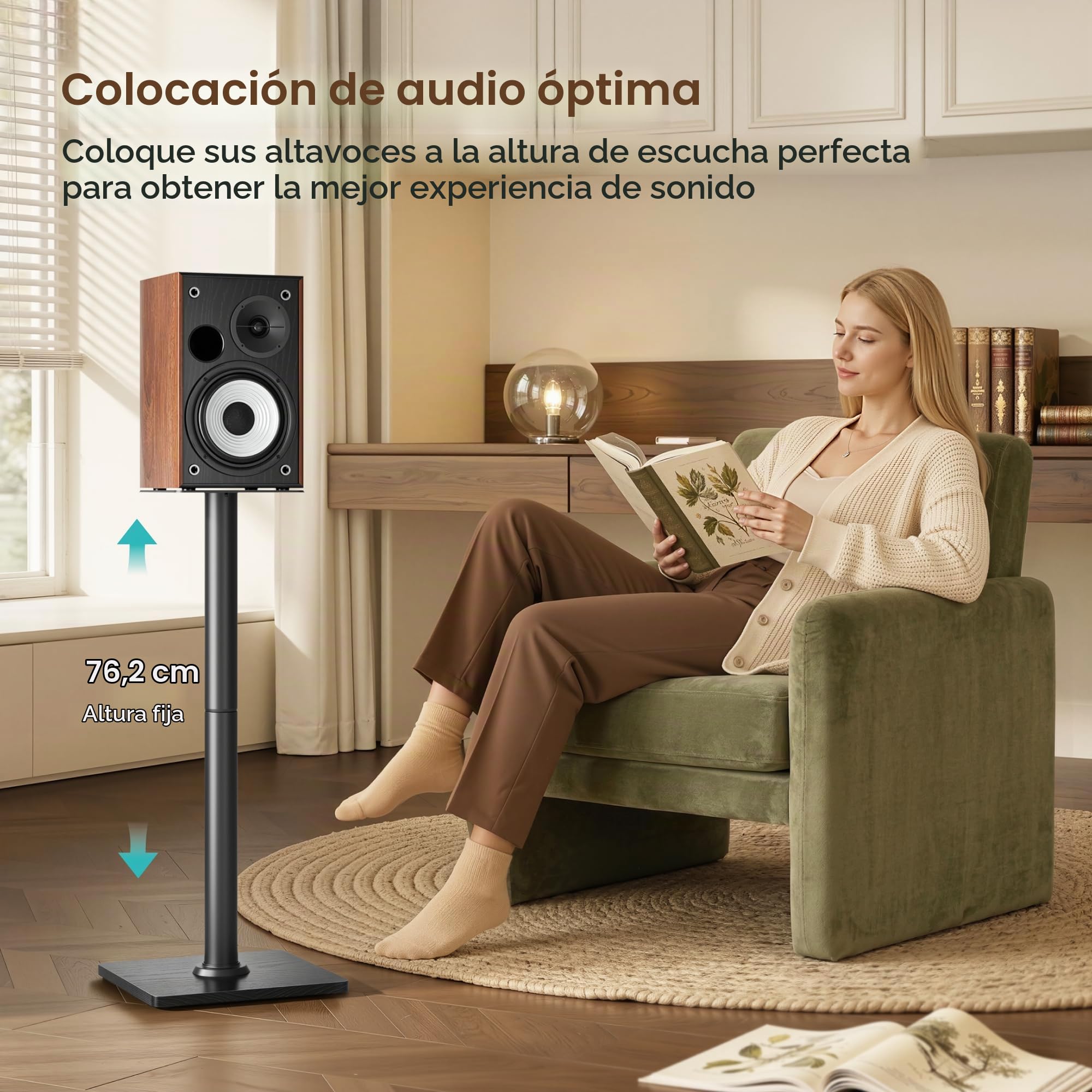 PEGZONE Soporte Altavoces de pie Universal 76,5 cm, Base de Madera, Negro