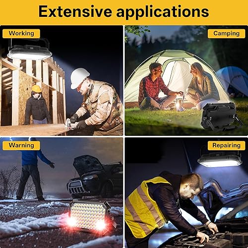 Miniatura 8 de Luz de trabajo LED recargable para exteriores, luz de inundación de trabajo de 12000 mAh, 10000 lm con 4 modos de luz como banco de energía para