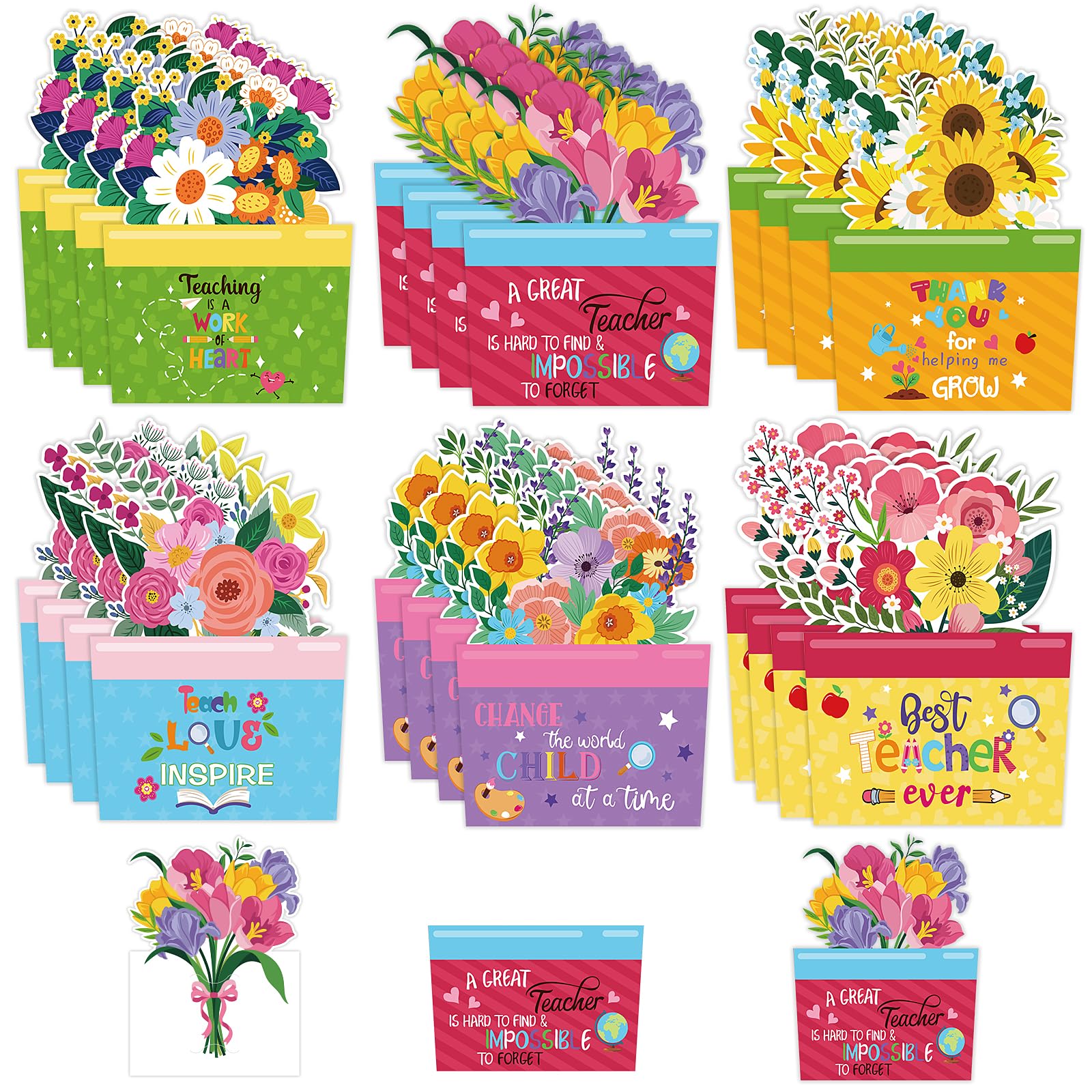 FOIMAS 24 Pack Teacher Appreciation Gift Card Holders Flower Teachers Gift Cards Money Holders Greeting Cards for End of School Year Graduation Teacher Appreciation Gift