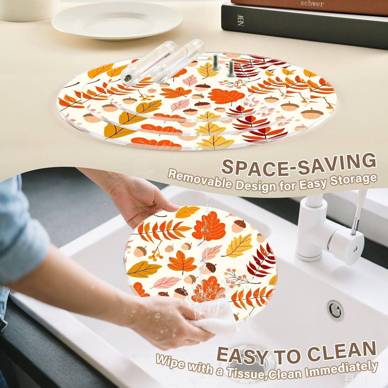 Maple Leaves Leaves Hazelnut Thanksgiving 3 Tier Acrylic Cupcake Stand, Cupcake Stand for 34 Cupcakes for Weddings, Christmas,Holidays,Parties,Birthday,Printed Cupcake Tower 23300386