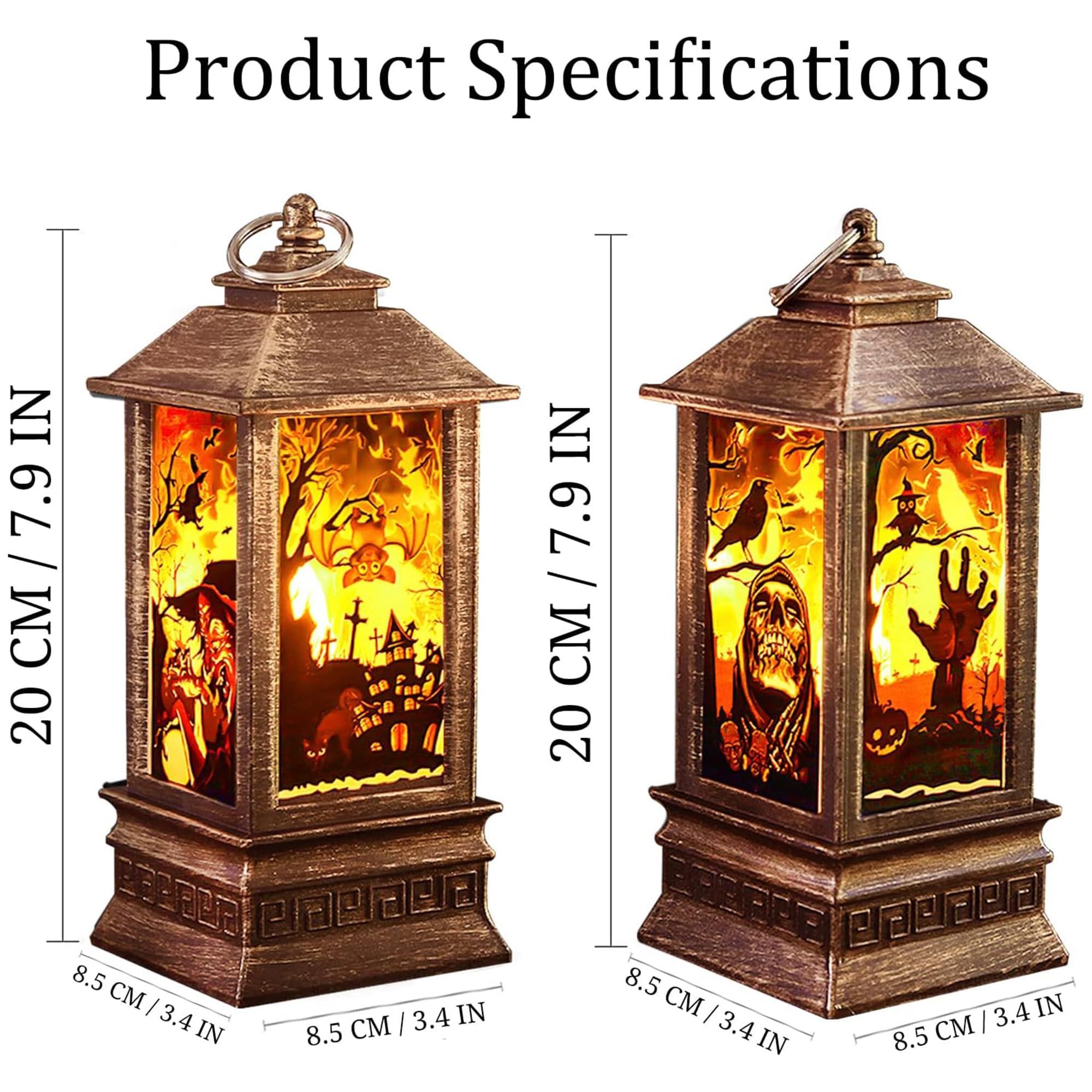 2x Halloween Laternen Mit LED-Licht - Grusel-Deko Für Drinnen & Draußen In Gold