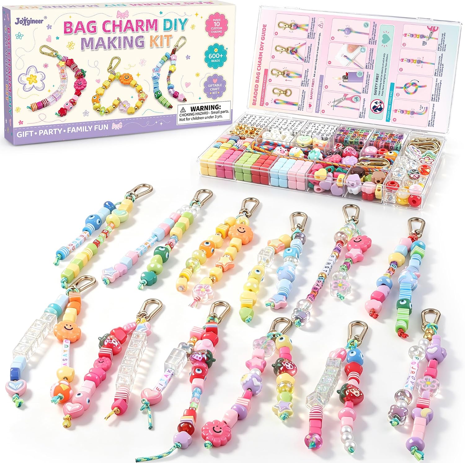 Joygineer Keychains Bag Charm Kit, Keychain Making Kit with Letter Beads