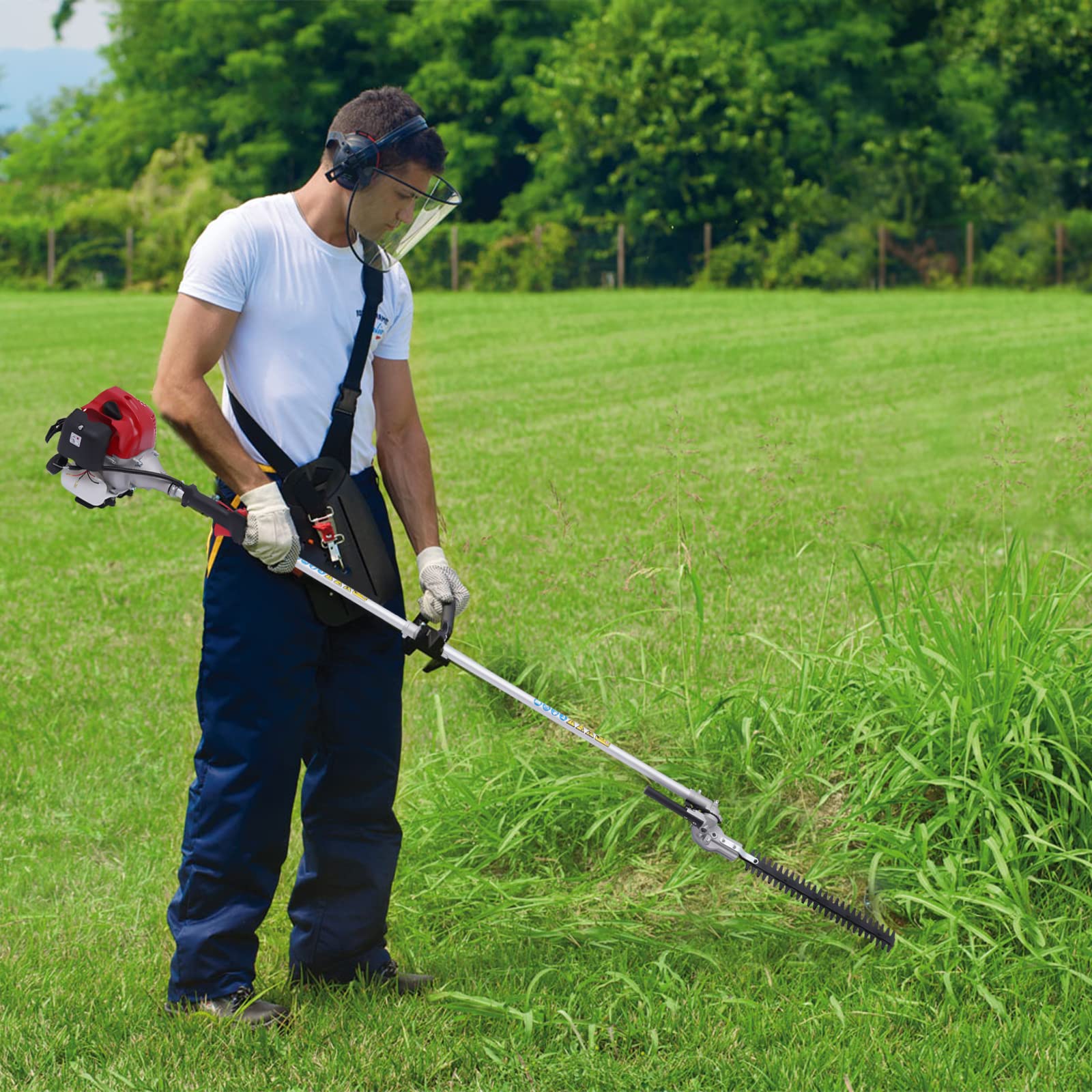52cc Benzin-Heckenschere und Gartensäge mit Langer Reichweite, 4IN1 Motorsense Hochentaster Heckenschere Kettensäge zum Schneiden und Sägen von Rasenkanten, Rasen