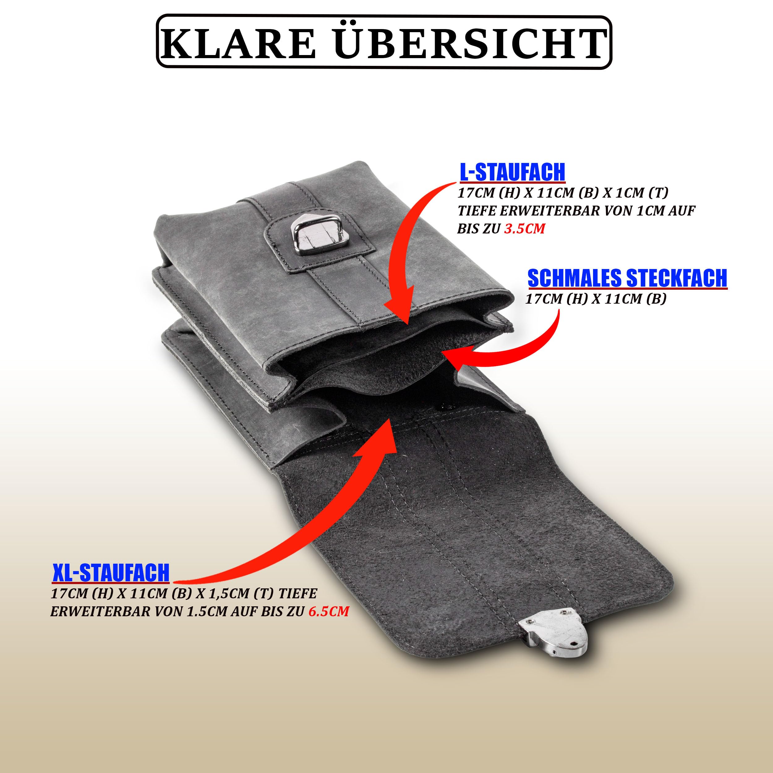 MATADOR Handy Gürteltasche Leder #Malaga XL, Geräumige Gürteltasche mit Doppelfach, Elegante Handy Tasche Gürtel für Smartphone bis 7,5 Zoll, praktisch für Alltag in Schwarz Nappa