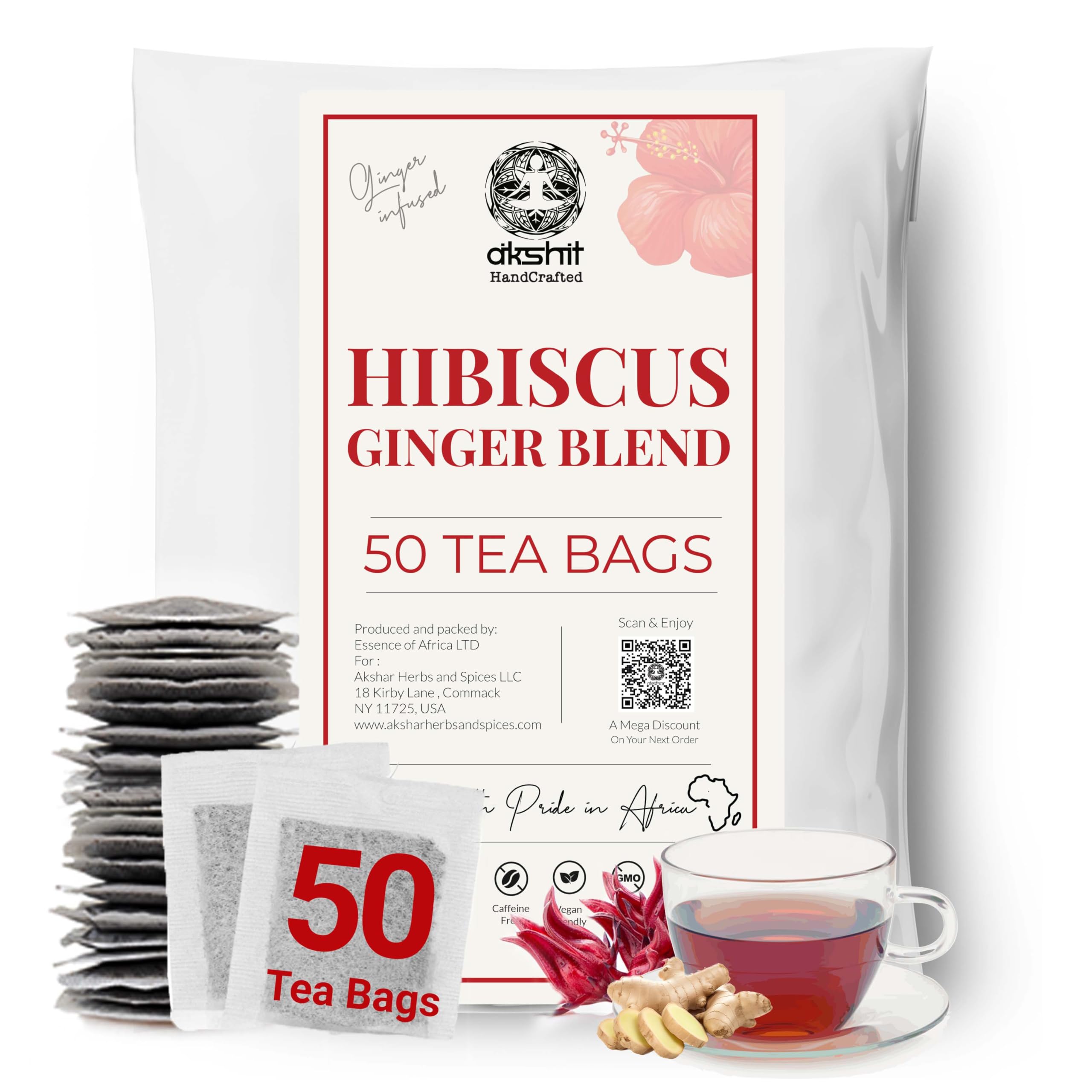 Amazon.com : Akshit Hibiscus Ginger Tea, 50 Tea Bags, Te De