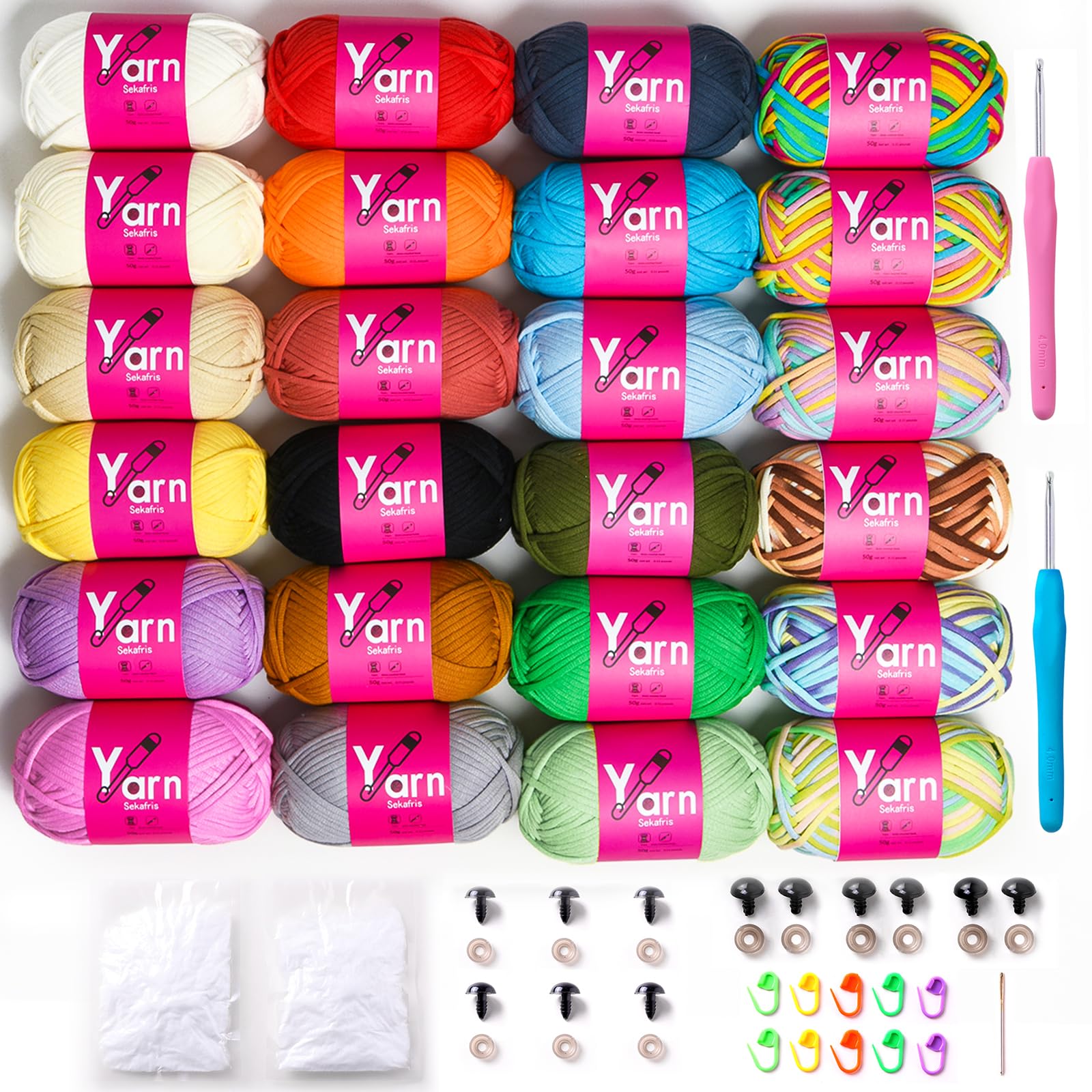24 Pack Beginner Yarn for Crocheting Tube Crochet Yarn Multicolor