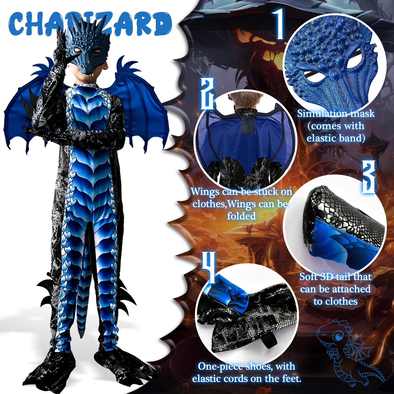 Costume Da Drago Per Bambini: Ali E Maschera Da Drago Tuta Di Carnevale Tuta Da Drago Per Bambini Per Feste Di Halloween Cosplay