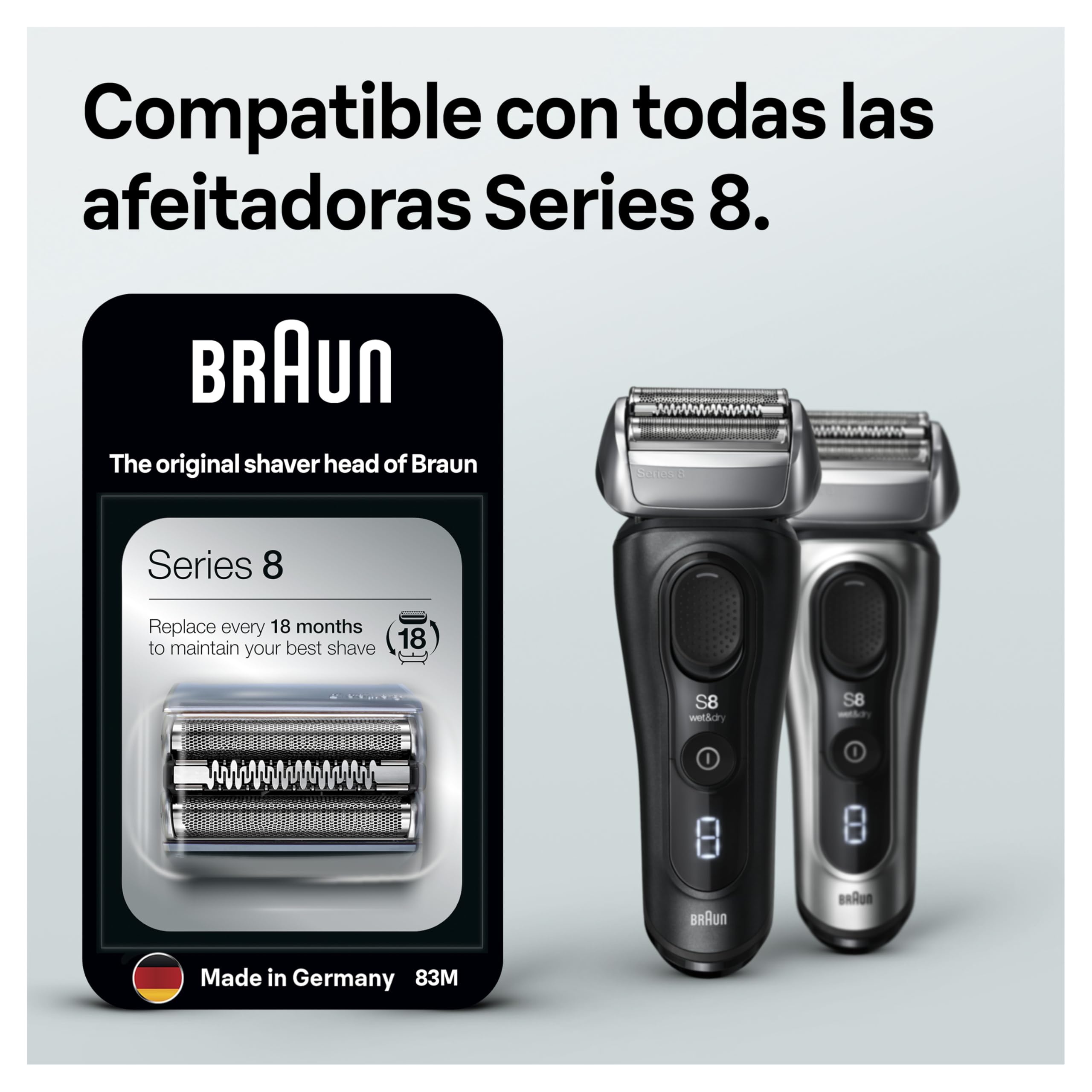 Braun Series 8 Cabezal De Recambio 83m Para Afeitadora Eléctrica, Compatible Con Las Afeitadoras Series 8, Plata