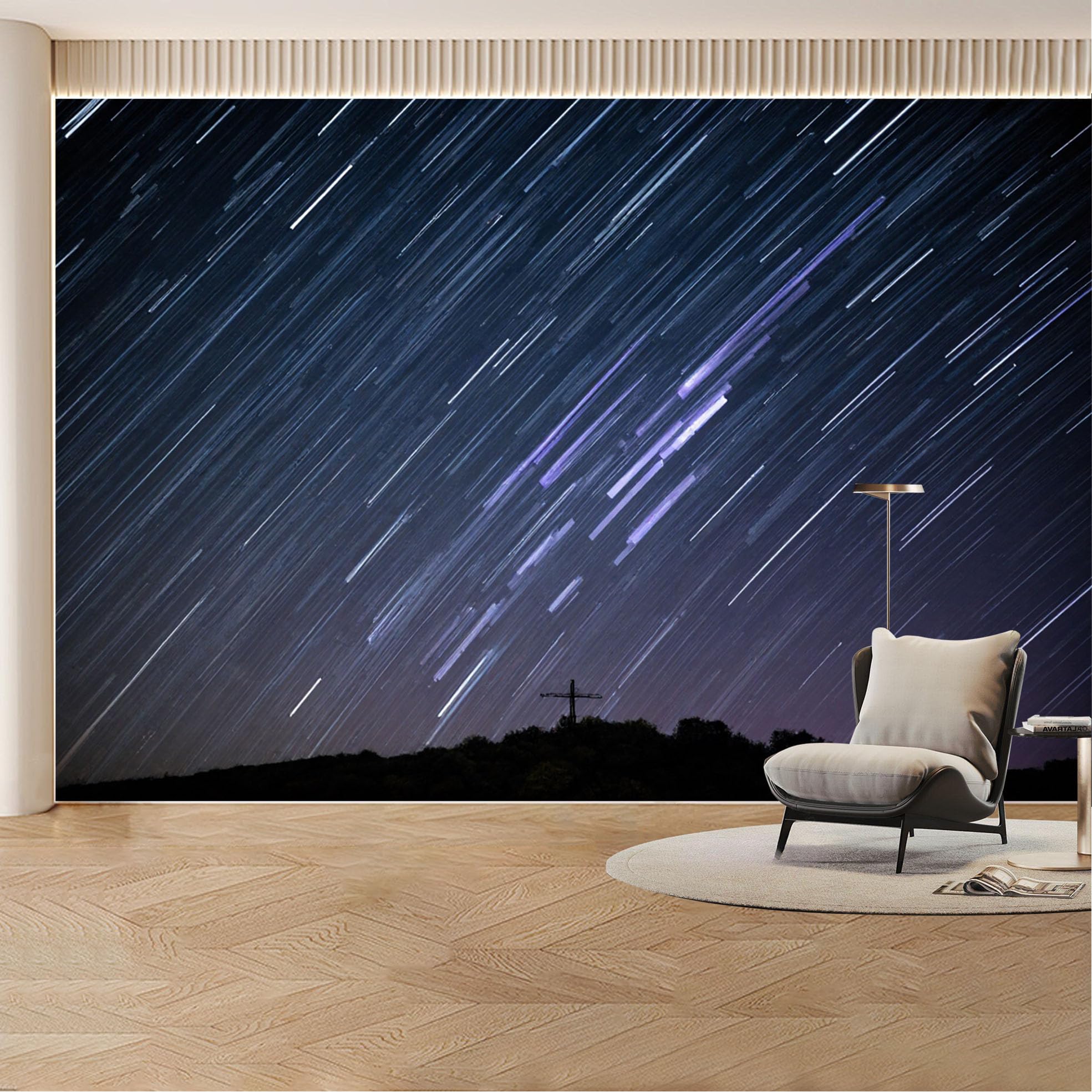 Custom Wall Mural Wallpaper Starry Night Sky Landscape 3D Effect Wall Decor Large Wall Art Minimalist for Living Room， Bedroom， Office
