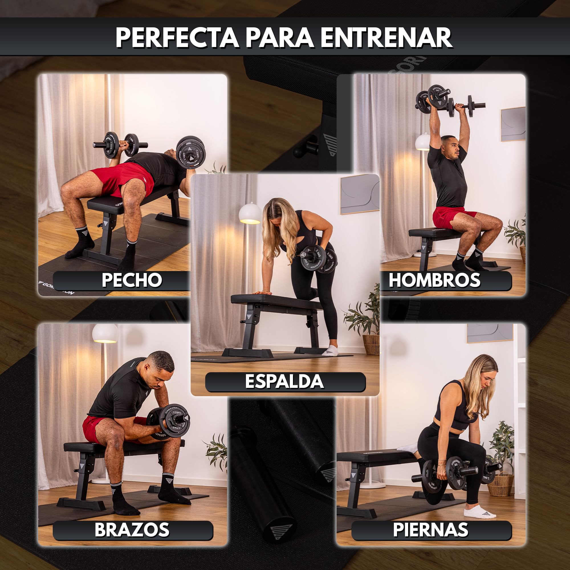 GORNATION Banco de Musculación Plegable para Entrenamiento en Casa, Banco de Entrenamiento de Pesas Multifunción, Soporta 300 kg, Banca de Fitnes para Gimnasio en Casa, Ideal para Barra y Mancuernas