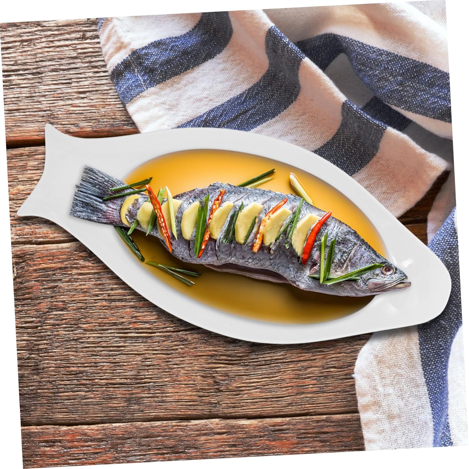 White Oval Ceramic Fish Serving Plate for Home and Restaurant Use Smooth Glossy Surface No Spill Design and Easy to Clean Appetizer Platter for Steamed Whole Fish Dishes