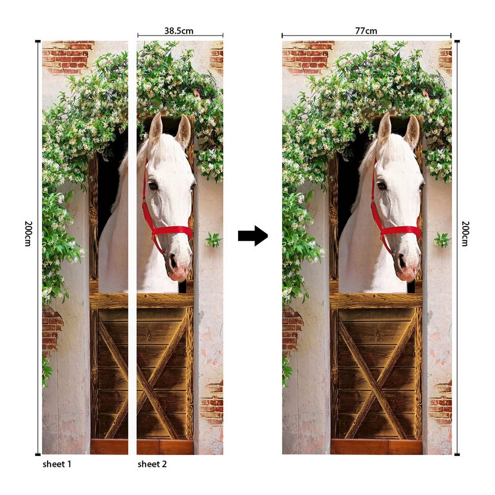 Papier Peint De Porte 3D Cheval Animal Blanc Stickers Autocollants De Porte Posters Muraux Art Wall Stickers Photo 77 X 200 Cm Porte En Pvc Amovible Pour Salon Chambre Salle De Bain Cuisine Bu 0