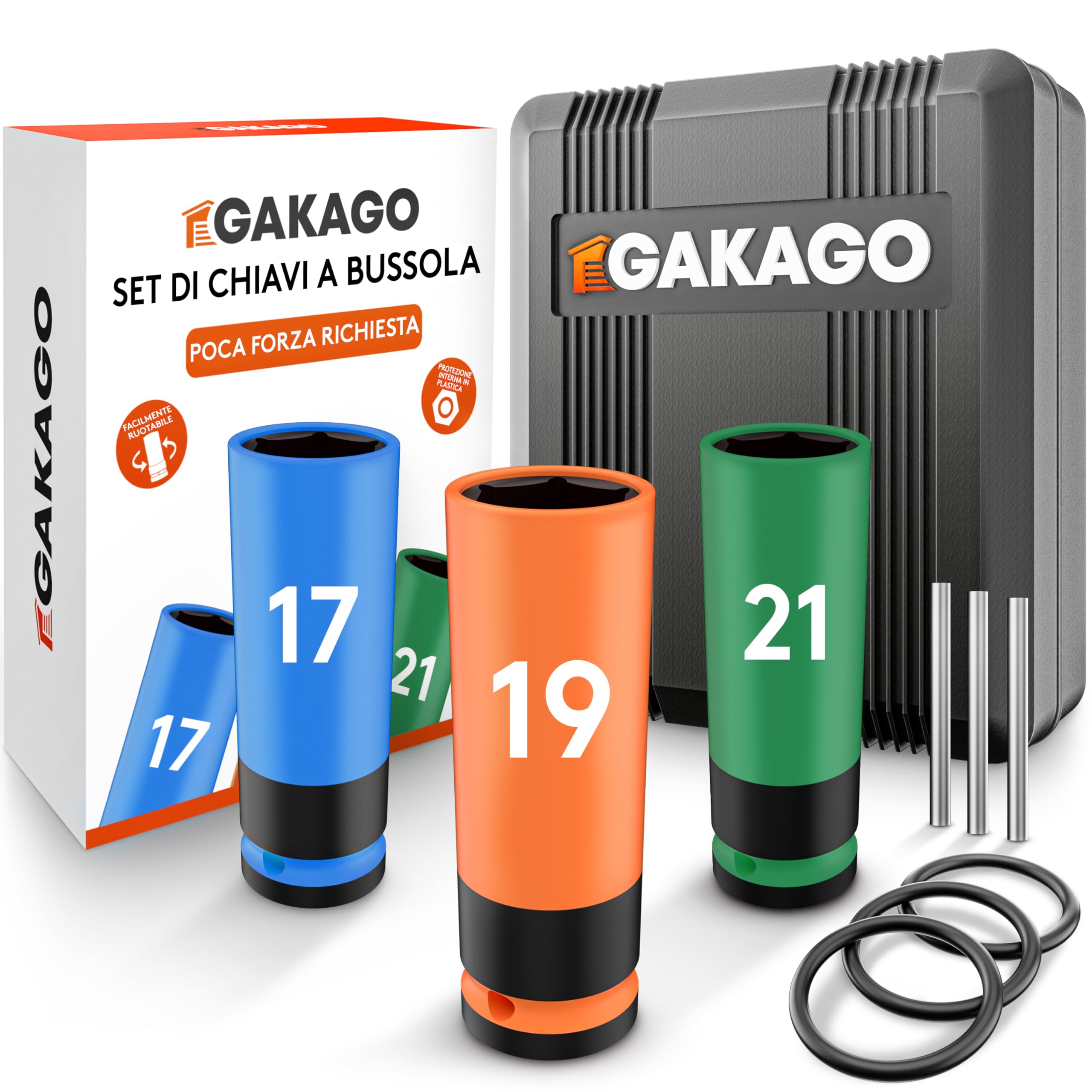 Set Chiavi A Bussola Per Cerchi In Lega KATSU - 3 Pezzi 17/19/21mm, Acciaio CR-MO, Per Avvitatore