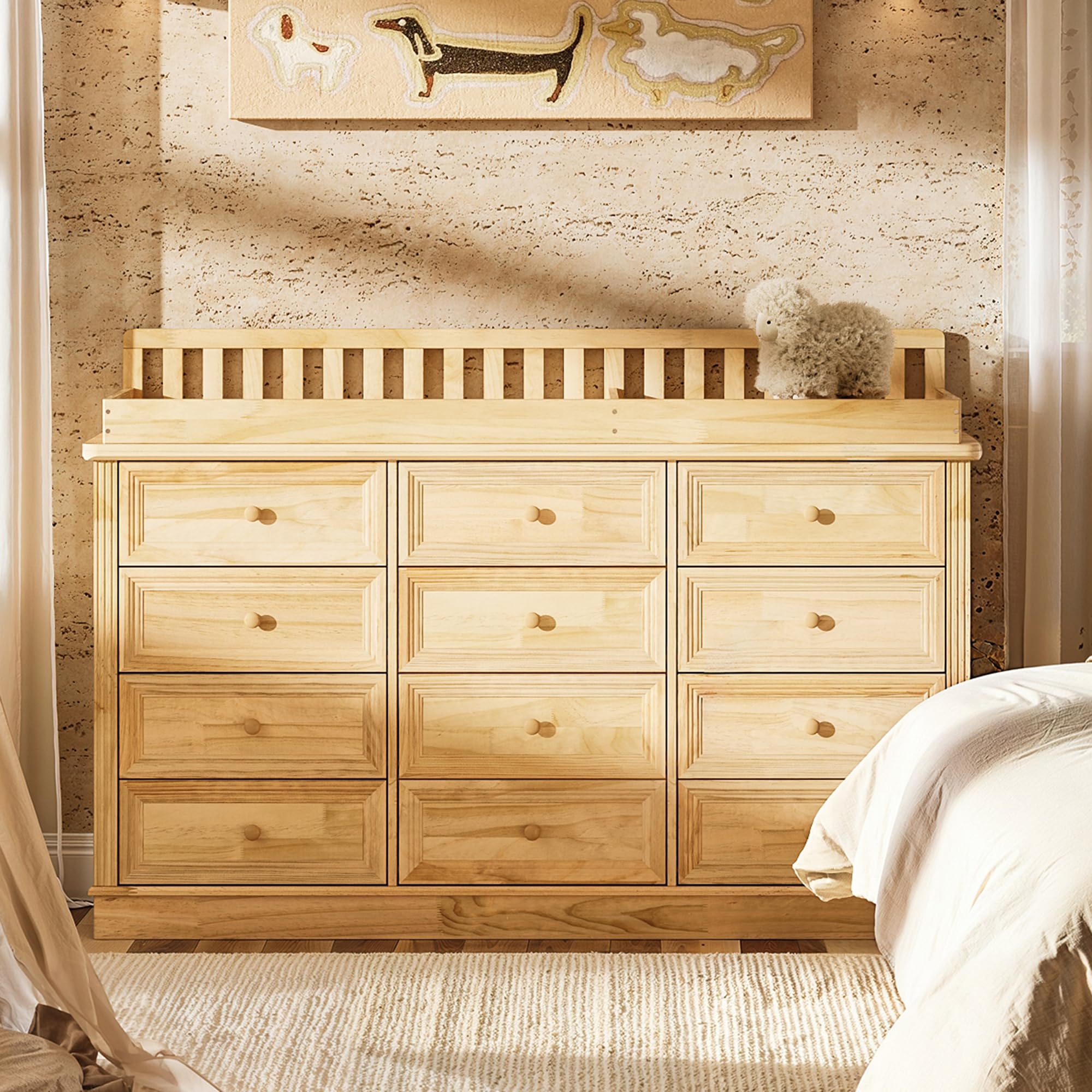 Detailed diagram showing the dimensions of the Homsee 12-Drawer Baby Changing Table Dresser.