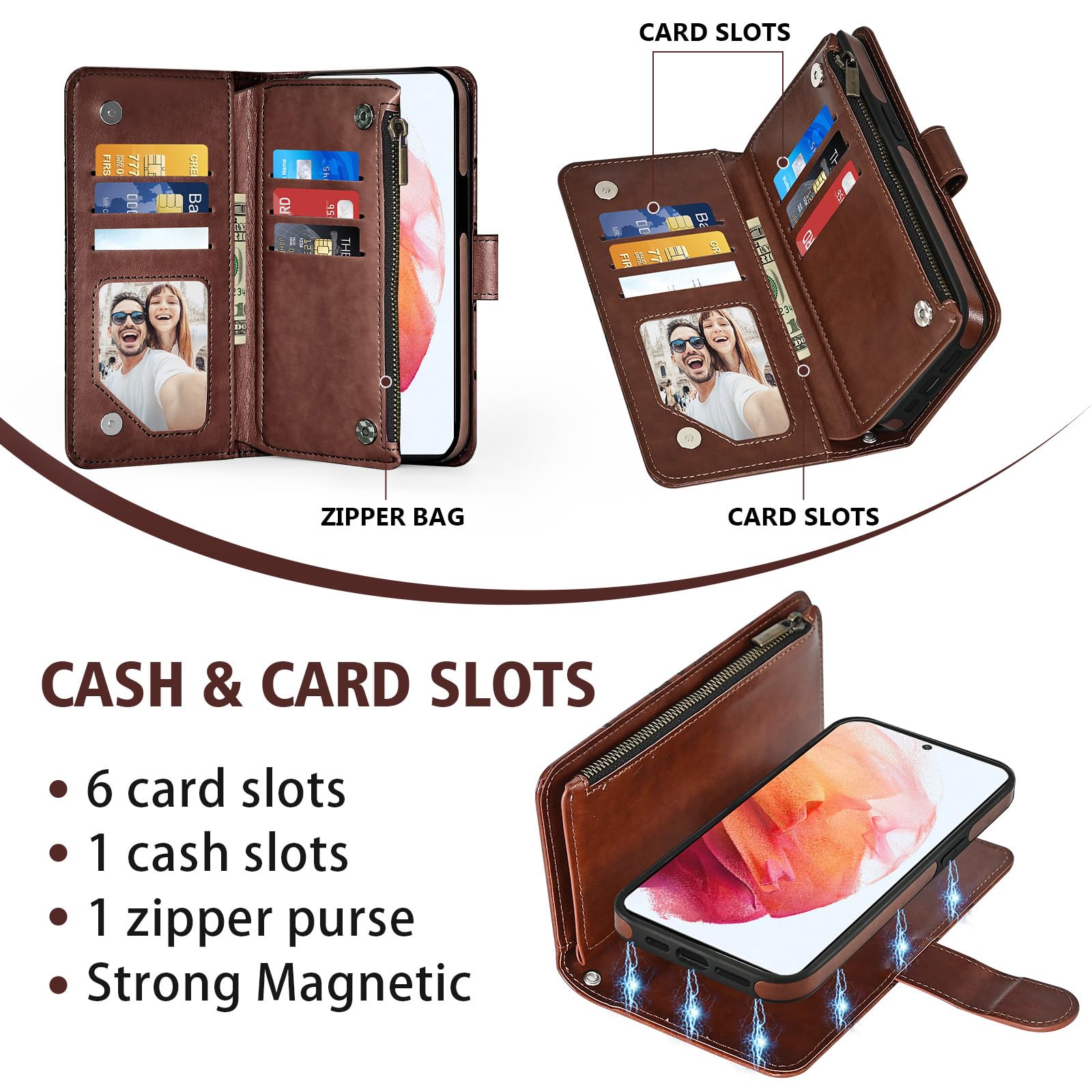 Asuwish Custodia per Samsung Galaxy S21 5G da 6,2 pollici Portafoglio con cerniera staccabile con protezione per lo schermo in vetro temperato Crossbody cordino cordino fiore porta carte S 21 21S G5