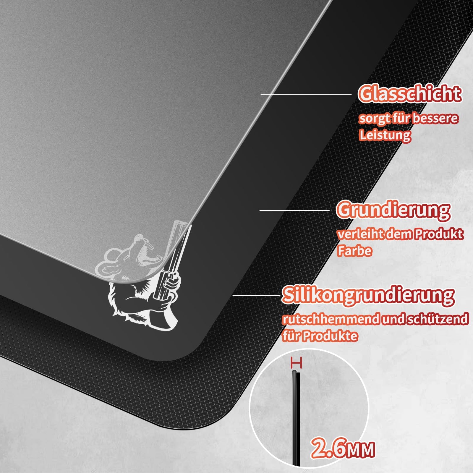 SIROOLAC 2.0 Gaming-Mauspad aus gehärtetem Glas,Für FPS-Spiele,Volldeckende Grundierung,Ätzverfahren,1,6 mm dünne Glasschicht,Neues Schießerlebnis(Schwarz,300mm*350mm)