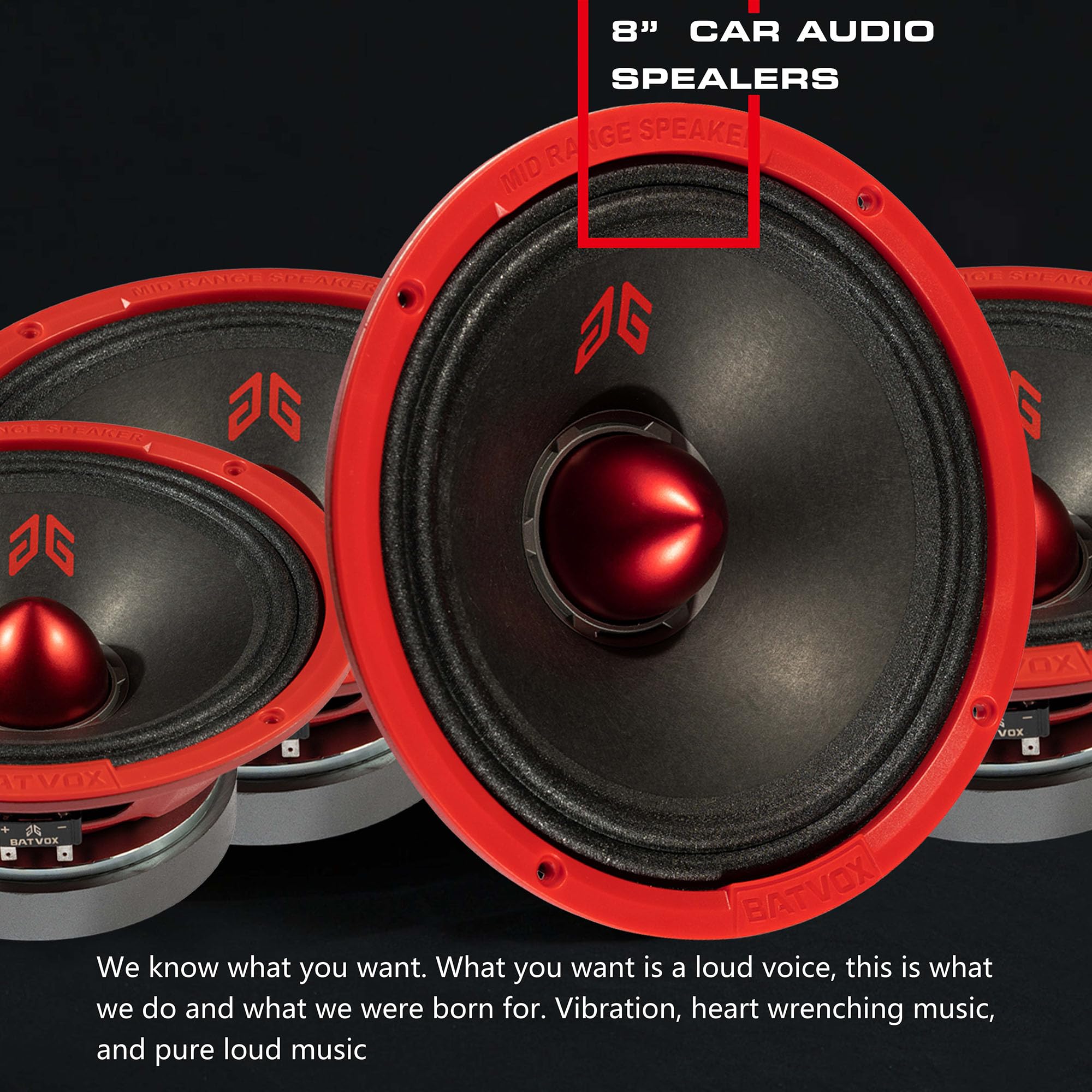 MX80E2 - Altavoces de 8 pulgadas (640 W, 4 ohmios, Red Bullet, calidad premium, para coche o camión, sistema de sonido estéreo, 2 altavoces)