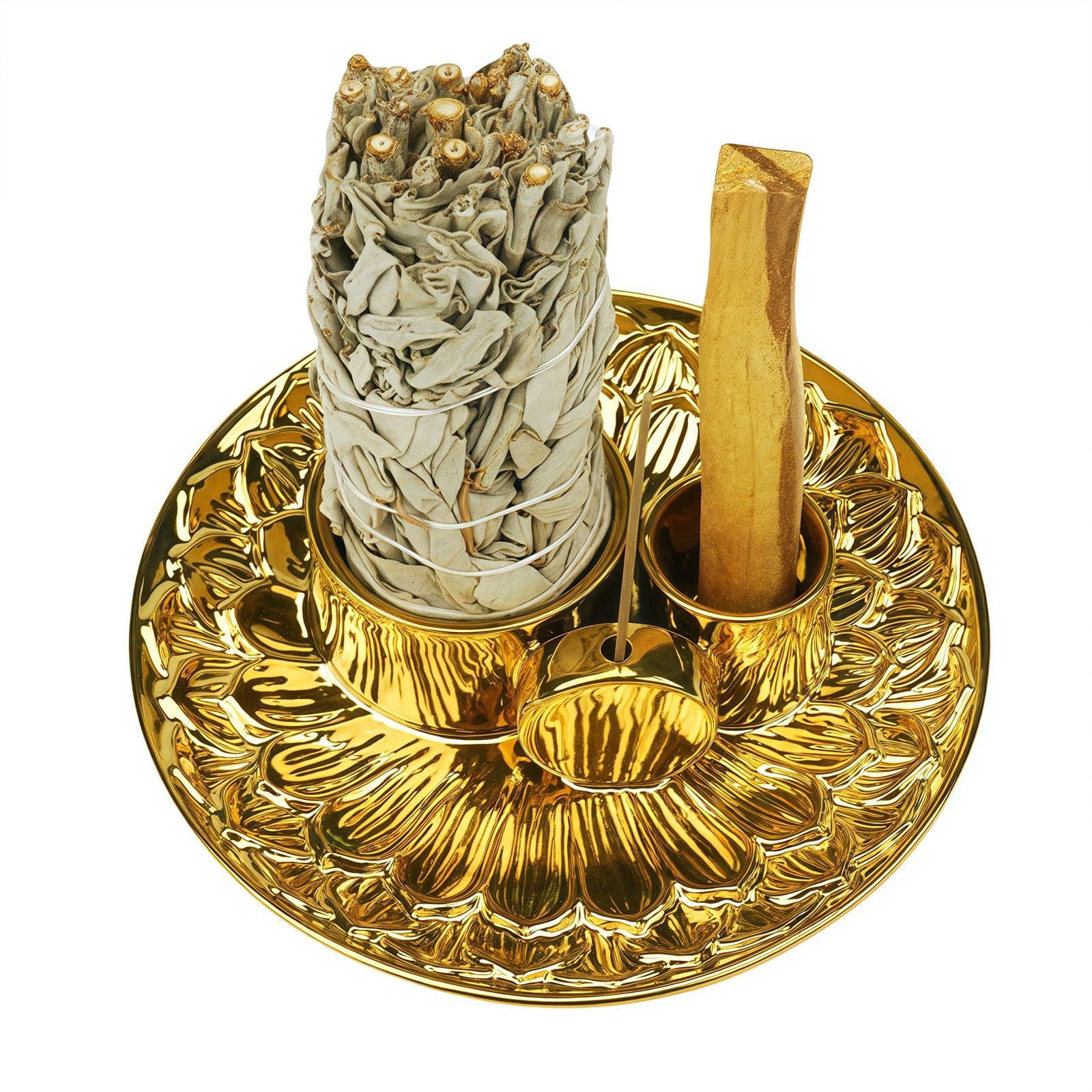 GRAMSTORMAX golden ceramic incense holder for sticks, palo santo, sage, and candles