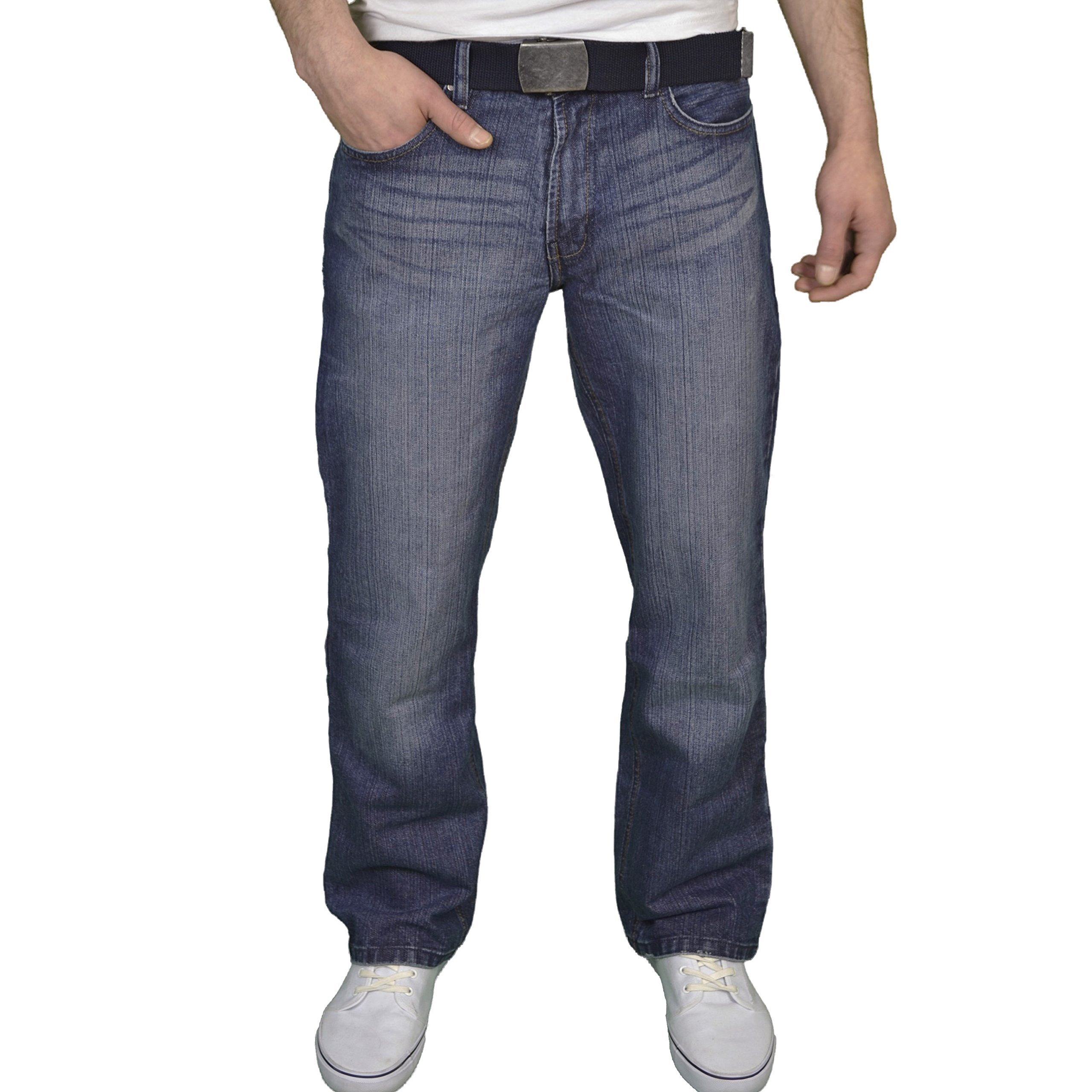 FB JEANS Mens Regular Fit Boot Cut Jeans, Darkwash, 32W / 32L
