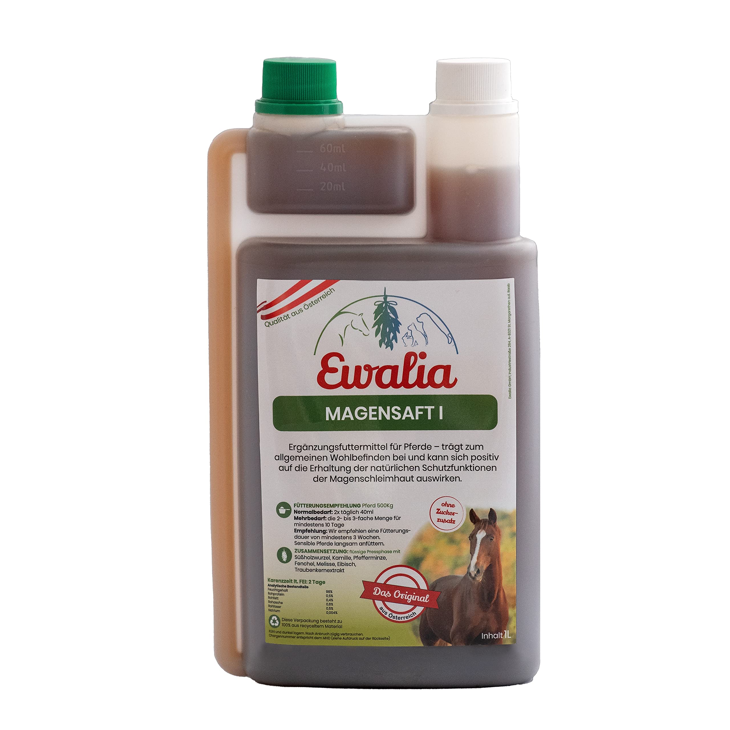 EWALIA Magensaft I | 1 l | Ergänzungsfuttermittel für Pferde | Natürliche Pflanzenstoffe