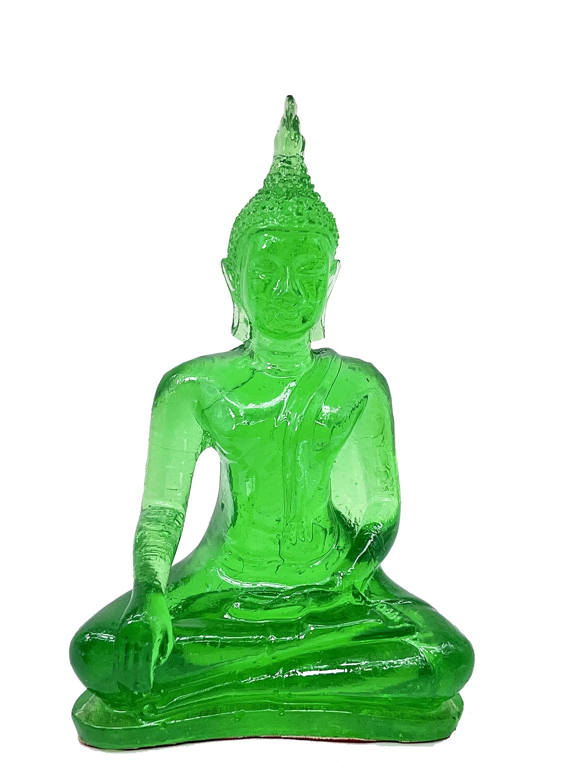 BUDDHO Buddha overcoming Temptations Buddha Statue 4" H. Poly Resin Jade & Blue Color Thai Buddha Statue for Home Decor Living Room Decor Small Gift Office Gift