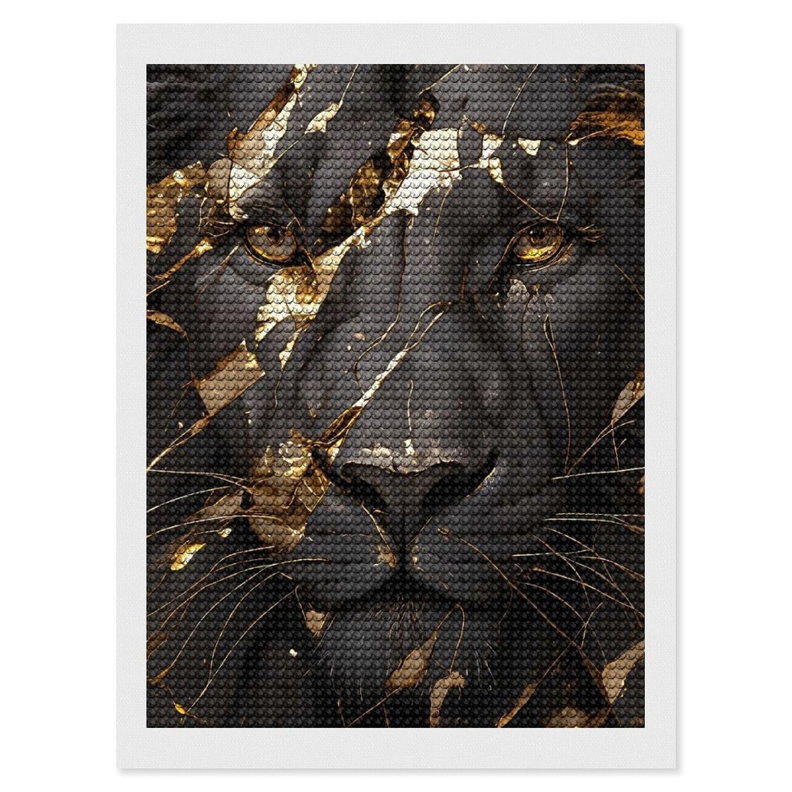 Junmoney Golden Lion Portrait(2) DIY Diamond Art Canvas Kit 12"x16", Decorate Your Room, Sparkling Round Gems, Fun Craft Experience, Farmhouse Decor
