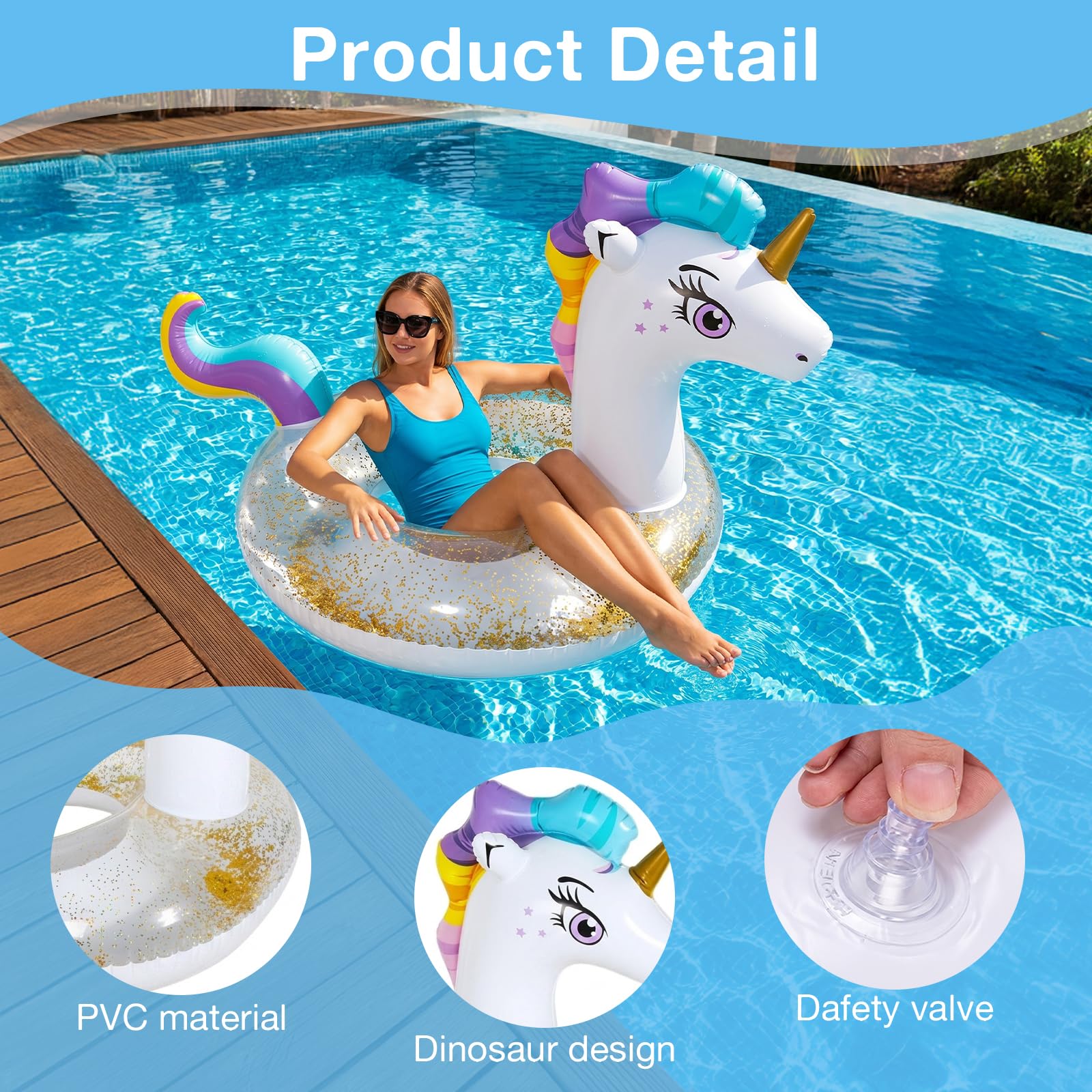 Anello da Nuoto con Unicorno Gonfiabile, Anello da Nuoto Unicorno Galleggiante Piscina per Piscina Spiaggia Festa Estiva