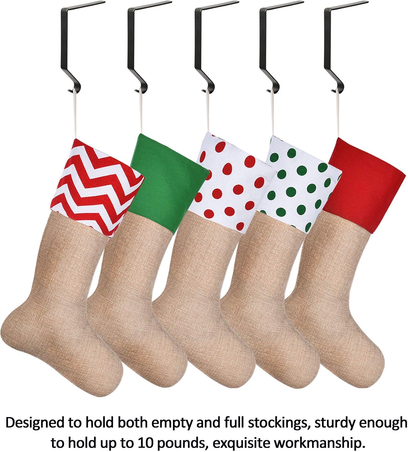 Sunshane Christmas Stocking Holders Metal Mantel Stocking Hanger Hooks Fireplace Hang Grips for Christmas Party Decorations (Black, 5)