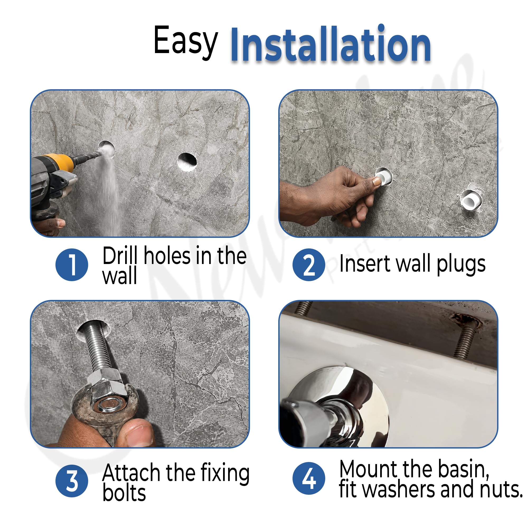 NEW WARE® Stainless Steel Rack Bolt Pair with Nut & Screw 10 x 125 mm | Heavy Duty Wash Basin Wall Mount Fixing Kit for Countertop Sink Basin Geyser Installation | Rust Proof Durable Hardware Set — Amazon image 4
