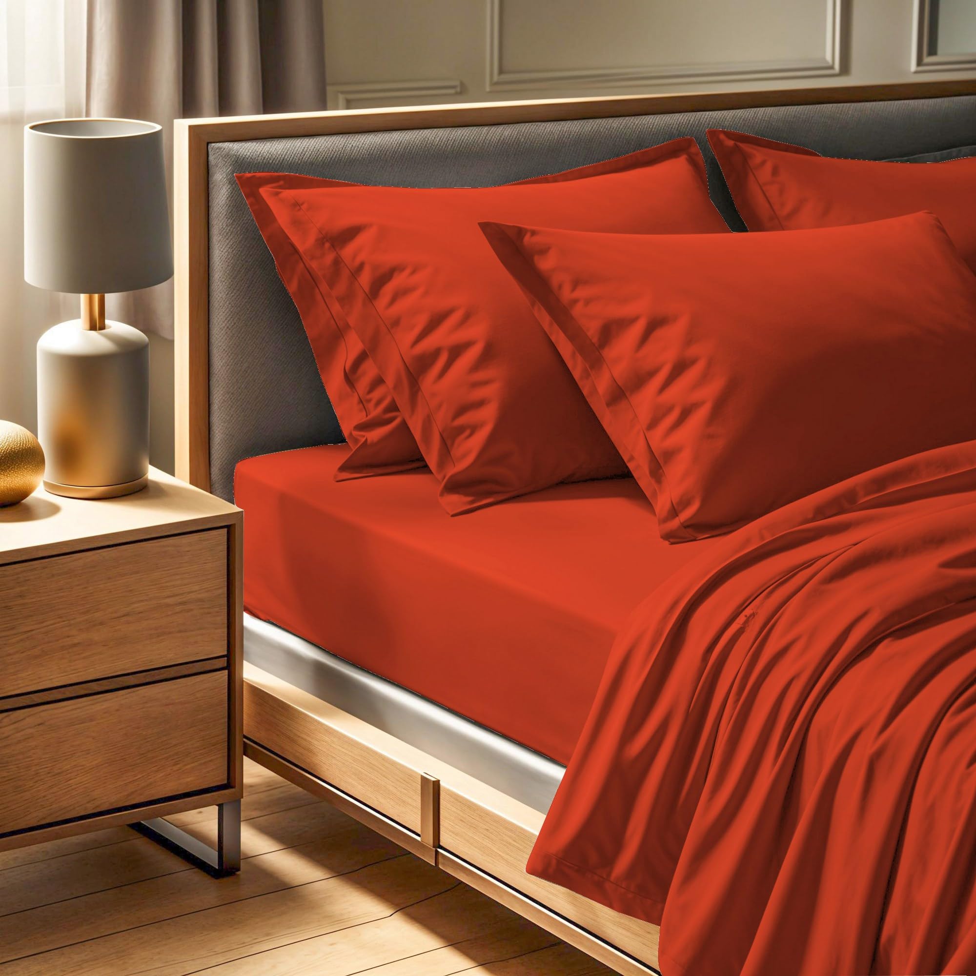 Premium Ranforce Double XL Fitted Sheet (140 x 200 + 30 cm), Tile Red, 100% Cotton, 145 Thread Count | Machine Washable at 30°C, Soft & Durable