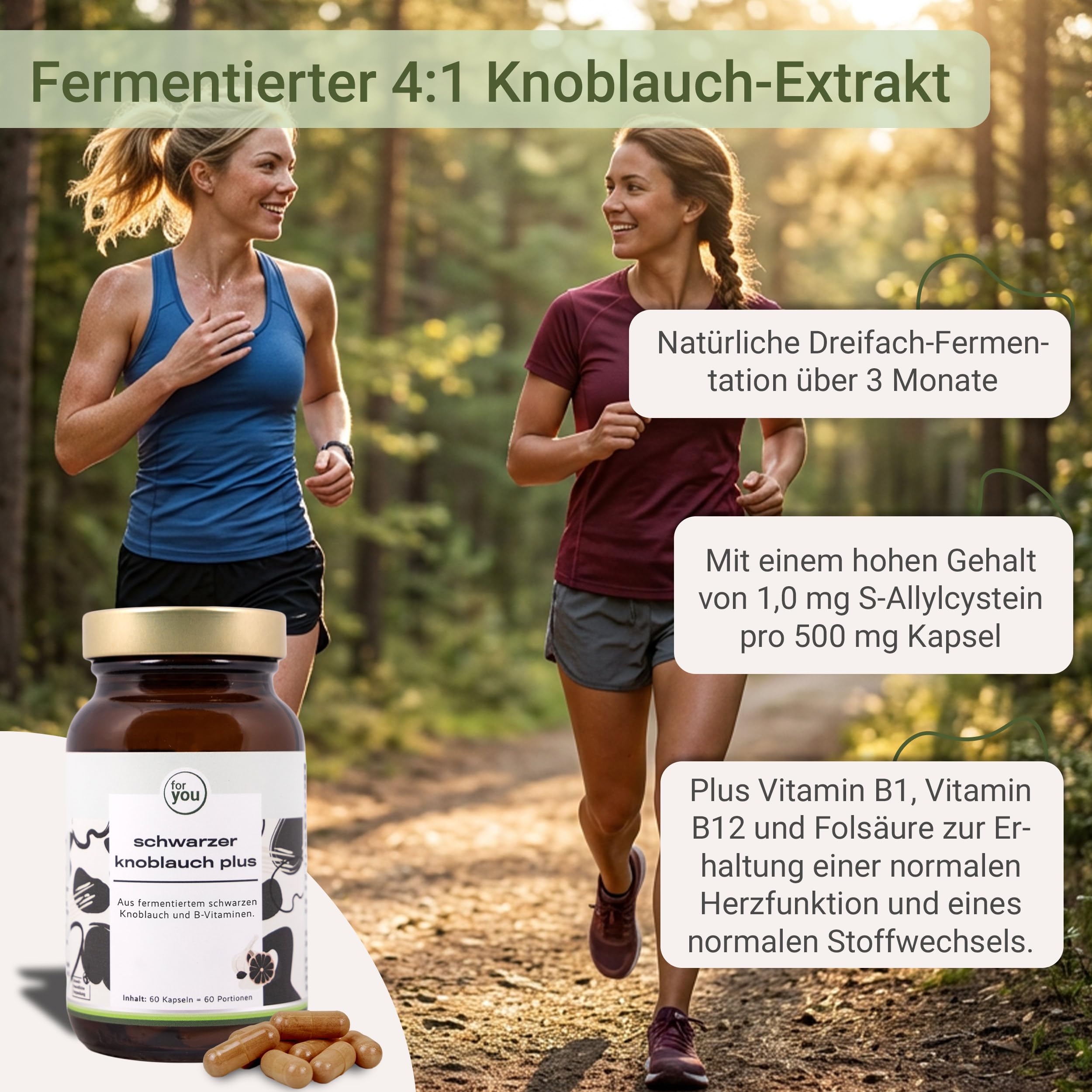 for you Schwarzer Knoblauch Kapseln – fermentierter 4:1 schwarzer Knoblauch-Extrakt mit 1 mg S-Allylcystein pro Kapsel, Vitamin B1, B12 & Folsäure – geruchsneutral, vegan – 120 Kapseln