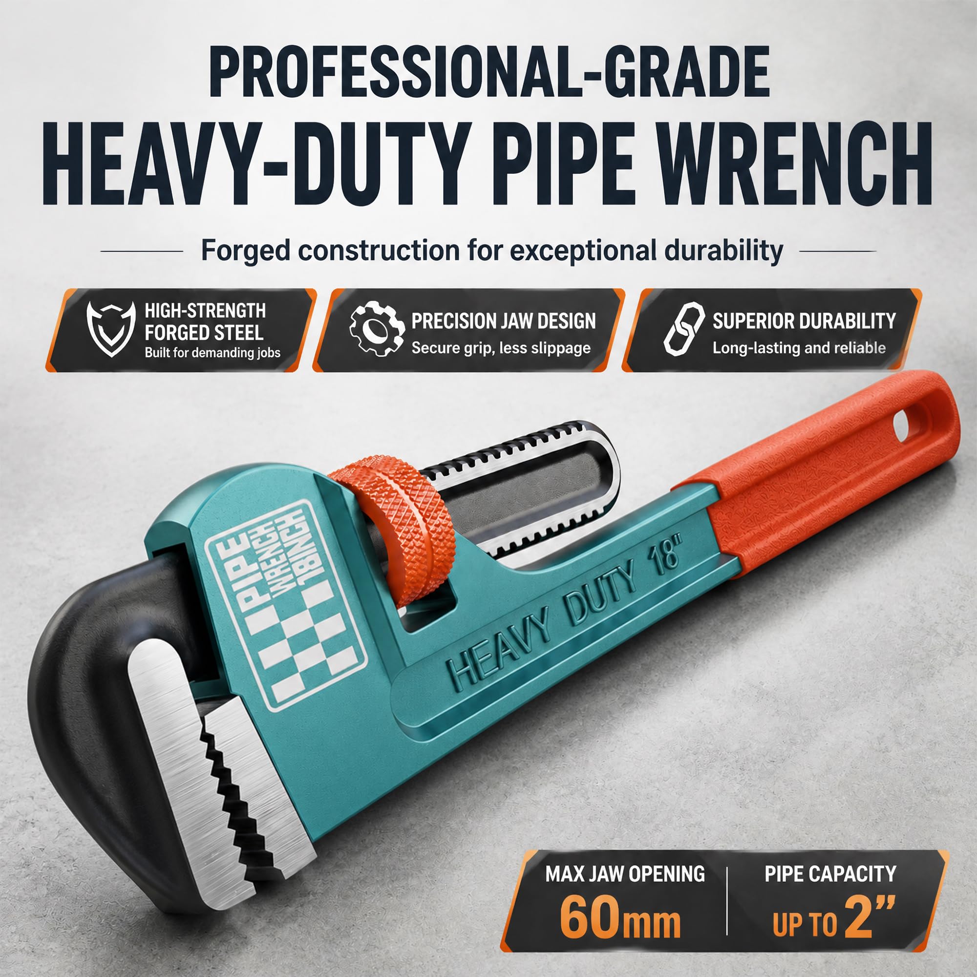 Llave de Tubo, Acero Aleado, Llave para Tubo Ajustable de 450 mm
