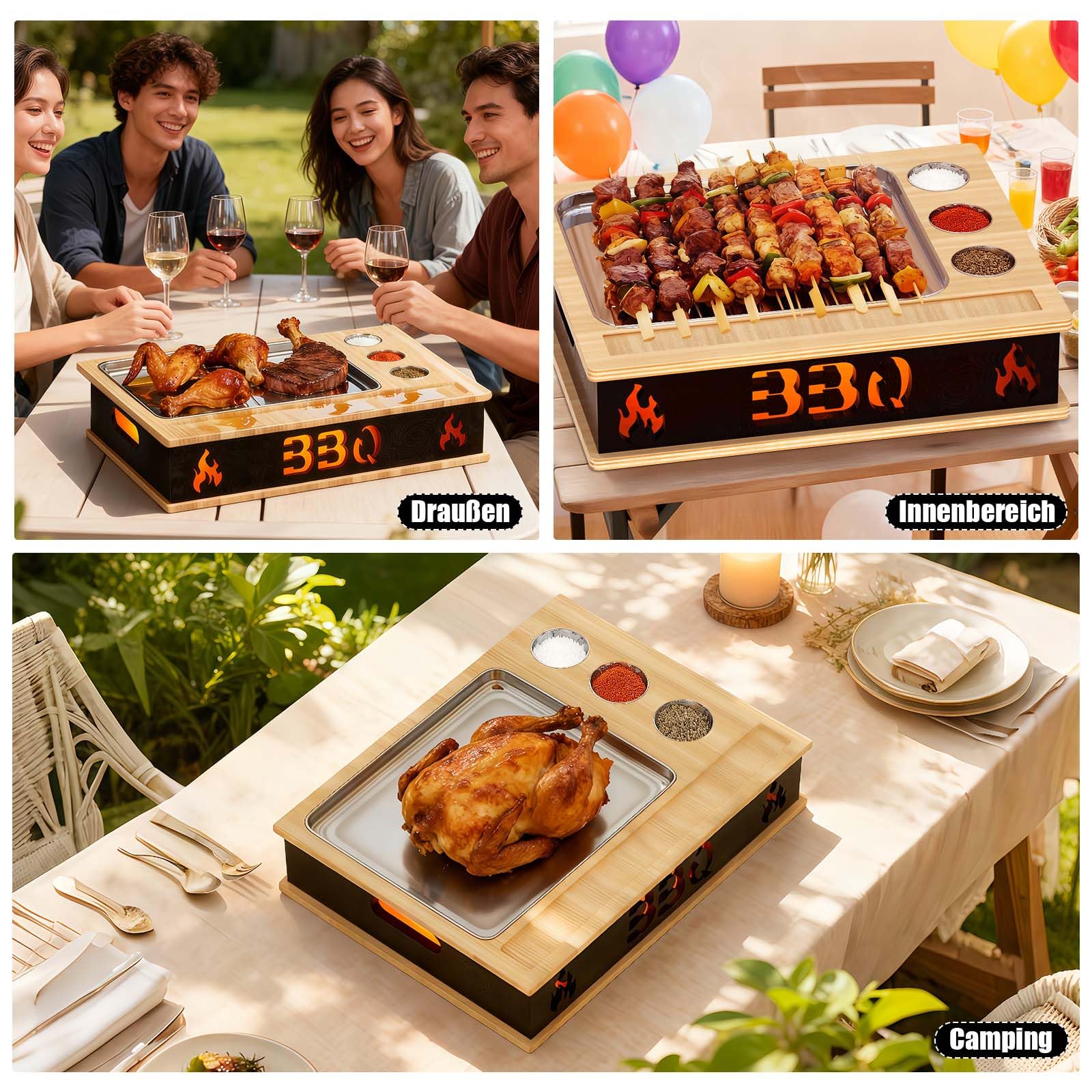 BBQ Warmhalteplatte, Edelstahl Grill Plate Wärmebehälter für Speisen, Grillgut Stövchen, Speisenwärmer Warmhaltebehälter für Grillparty