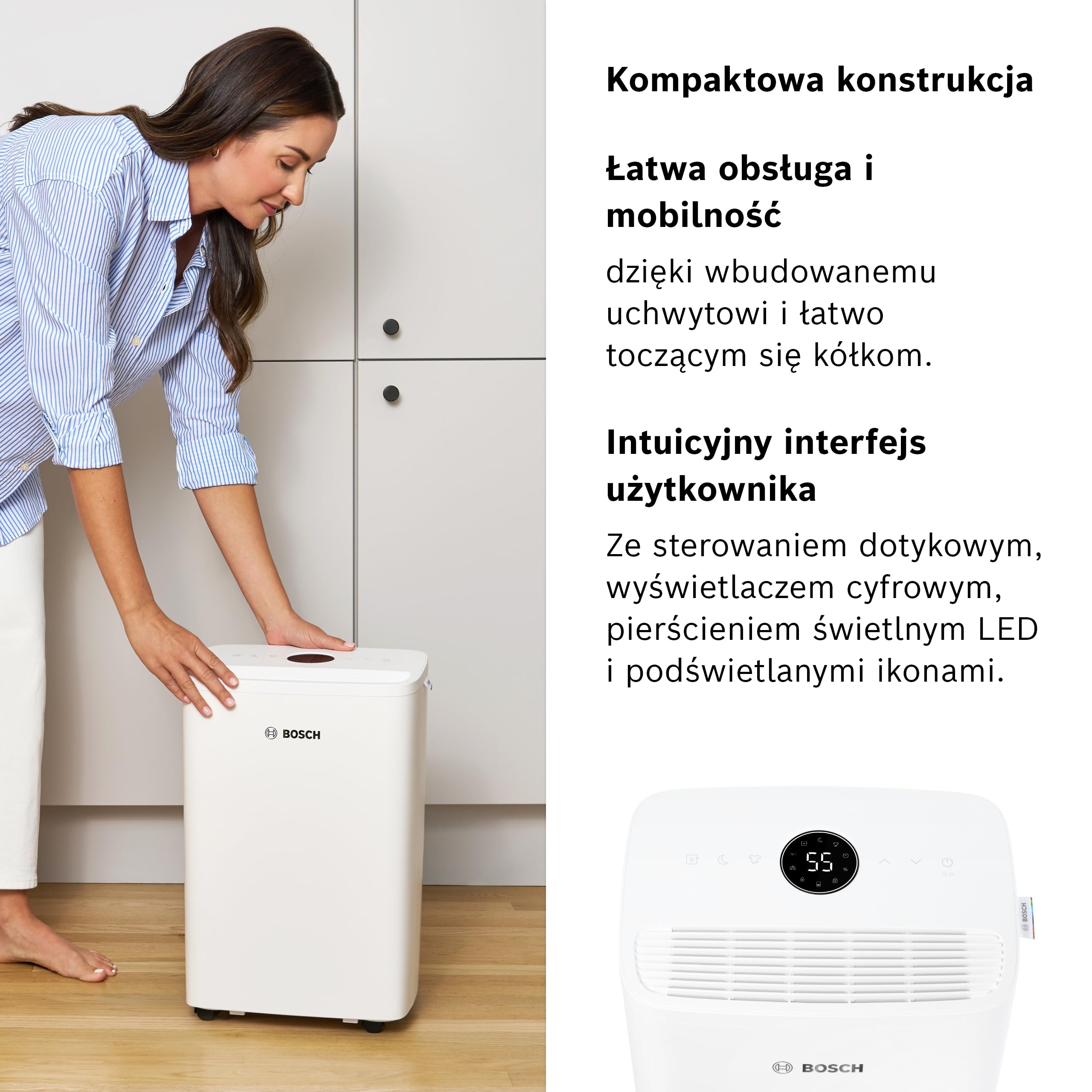 Bosch Dry 1000 - Osuszacz powietrza - łatwy. Wydajny. Cichy. Do domu i sypialni - Do Powierzchni do 17 m² - Szybkie suszenie prania