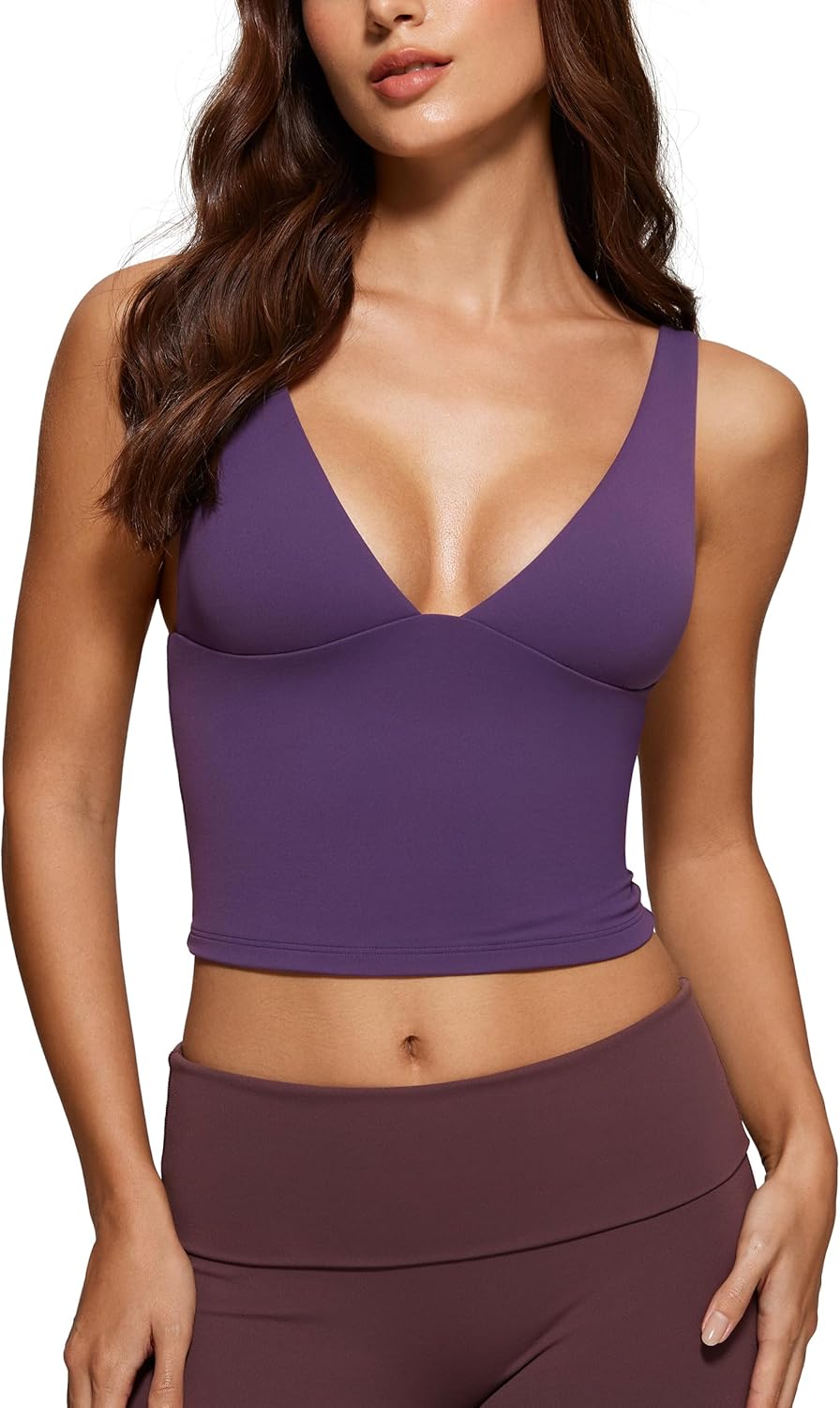 INGIA Womens Deep V Neck Plunge Longline Tank Tops Built in Bra Sleeveless Gym Athletic Yoga Cropped Top
