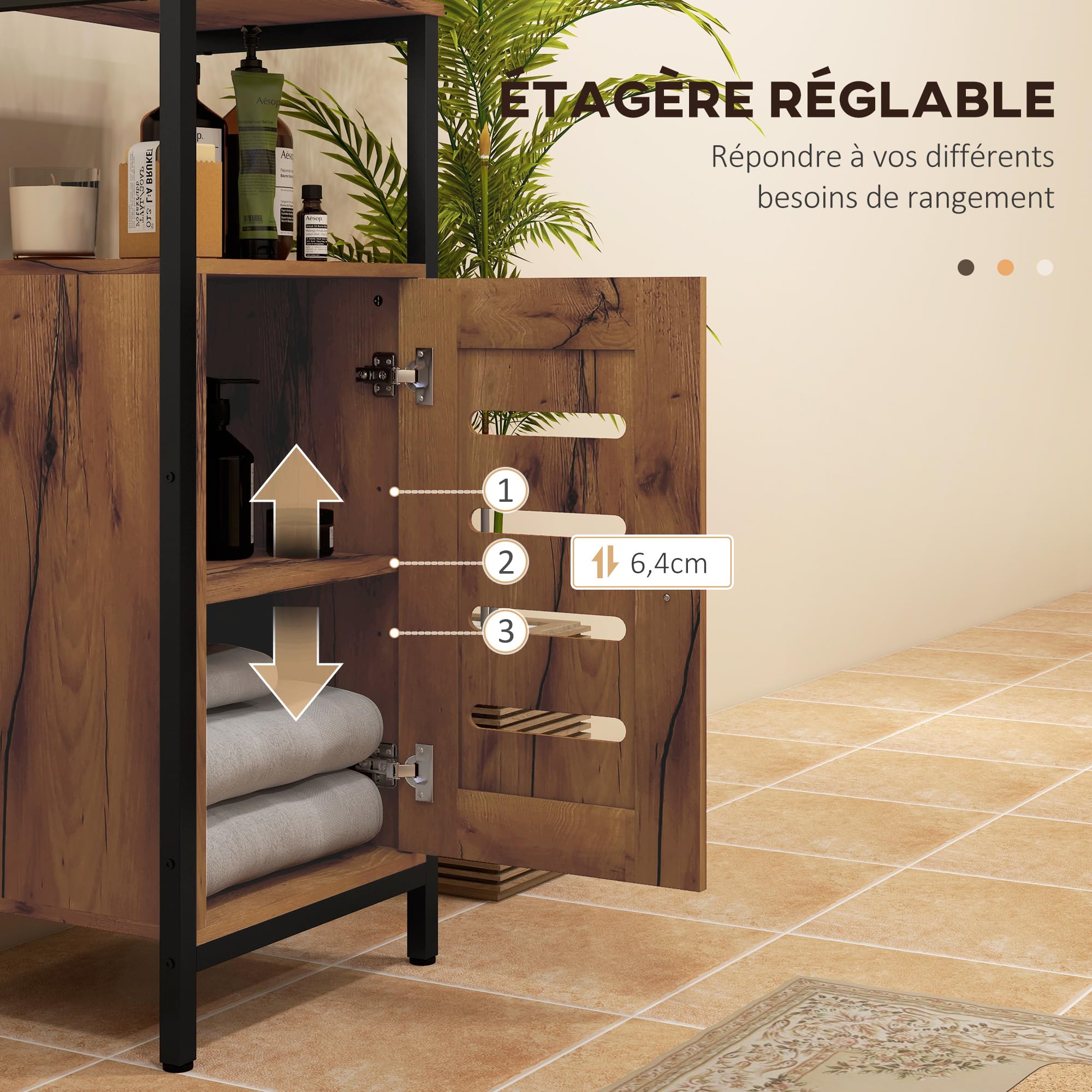 Kleankin Mobile Sotto Lavabo Bagno Salvaspazio Con 2 Ante E Ripiano Regolabile 60x30x60cm~17pc0k2k1j001