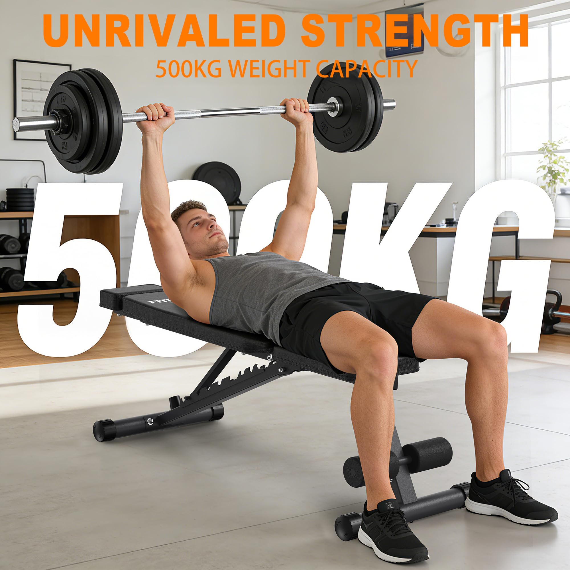 Panca regolabile per allenamento a casa, 10 angoli di regolazione (90°-205°), pieghevole, multifunzione, per allenamento, fitness, 420 mm, design stabile e confortevole