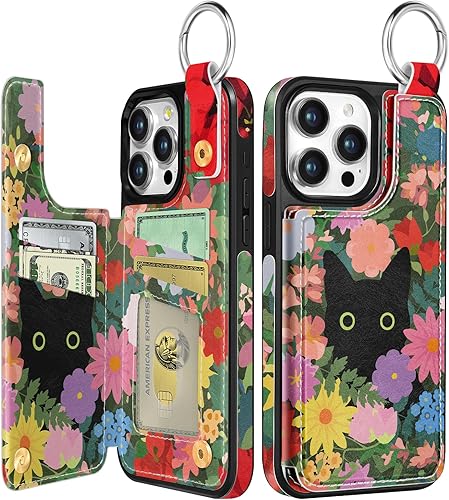 Miniatura 7 de Shorogyt Funda tipo cartera para iPhone 14 Pro Max con tarjetero y soporte para tarjetas, diseño de ovnis alienígena con función atrás, cierre