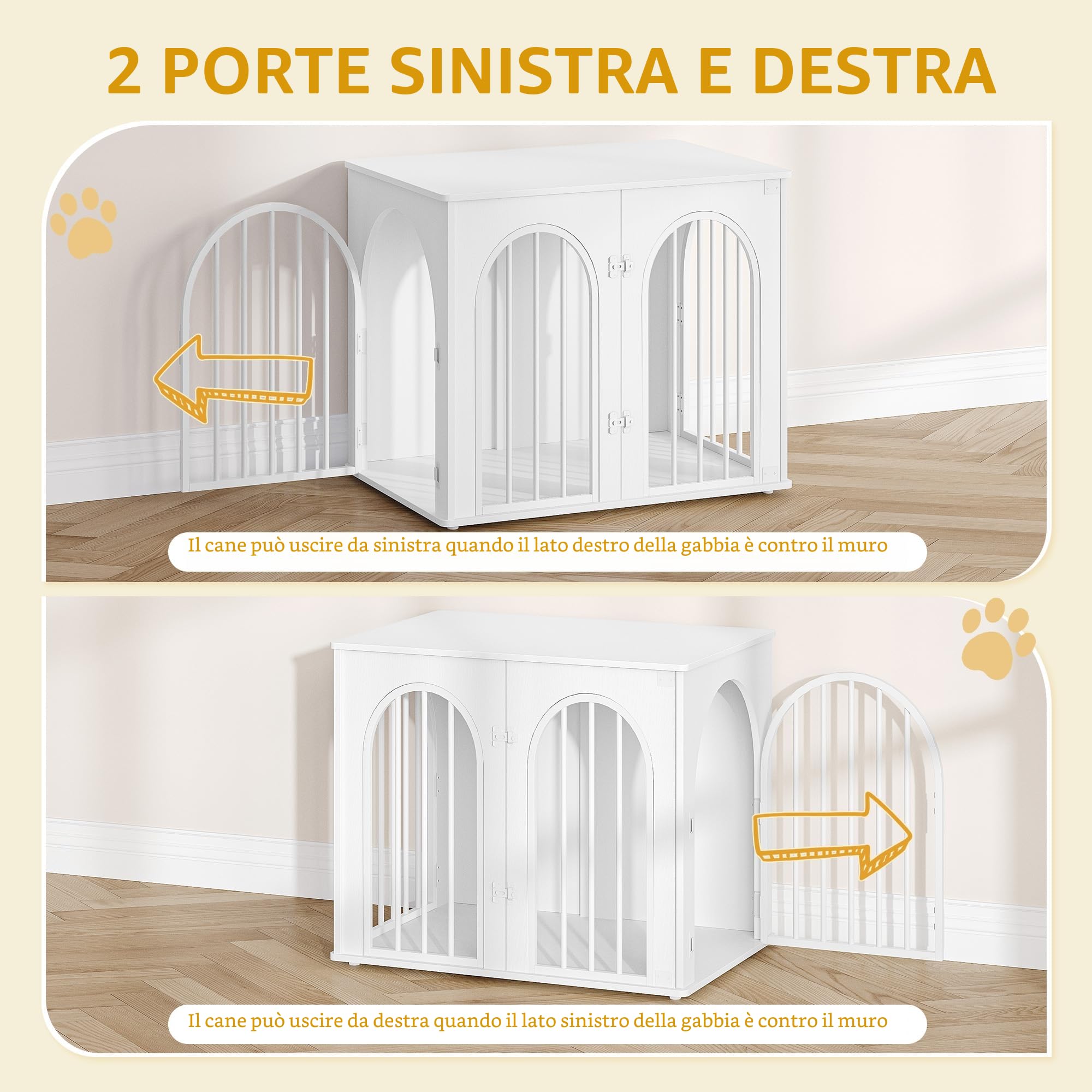 Hzuaneri 68 cm Gabbia per Cani, Tavolo Supplemento, Cuccia Moderna per Cani Interno, Gabbia per Cuccioli, Casetta per Animali, 3 porte, Porta ad arco, 49 x 68 x 56 cm, Bianco DFC85513W