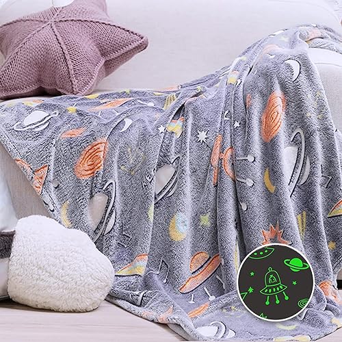 RECYCO Manta que brilla en la oscuridad, manta súper suave para niños, con certificación Oeko-TEX, lindos juguetes de Navidad, regalos para