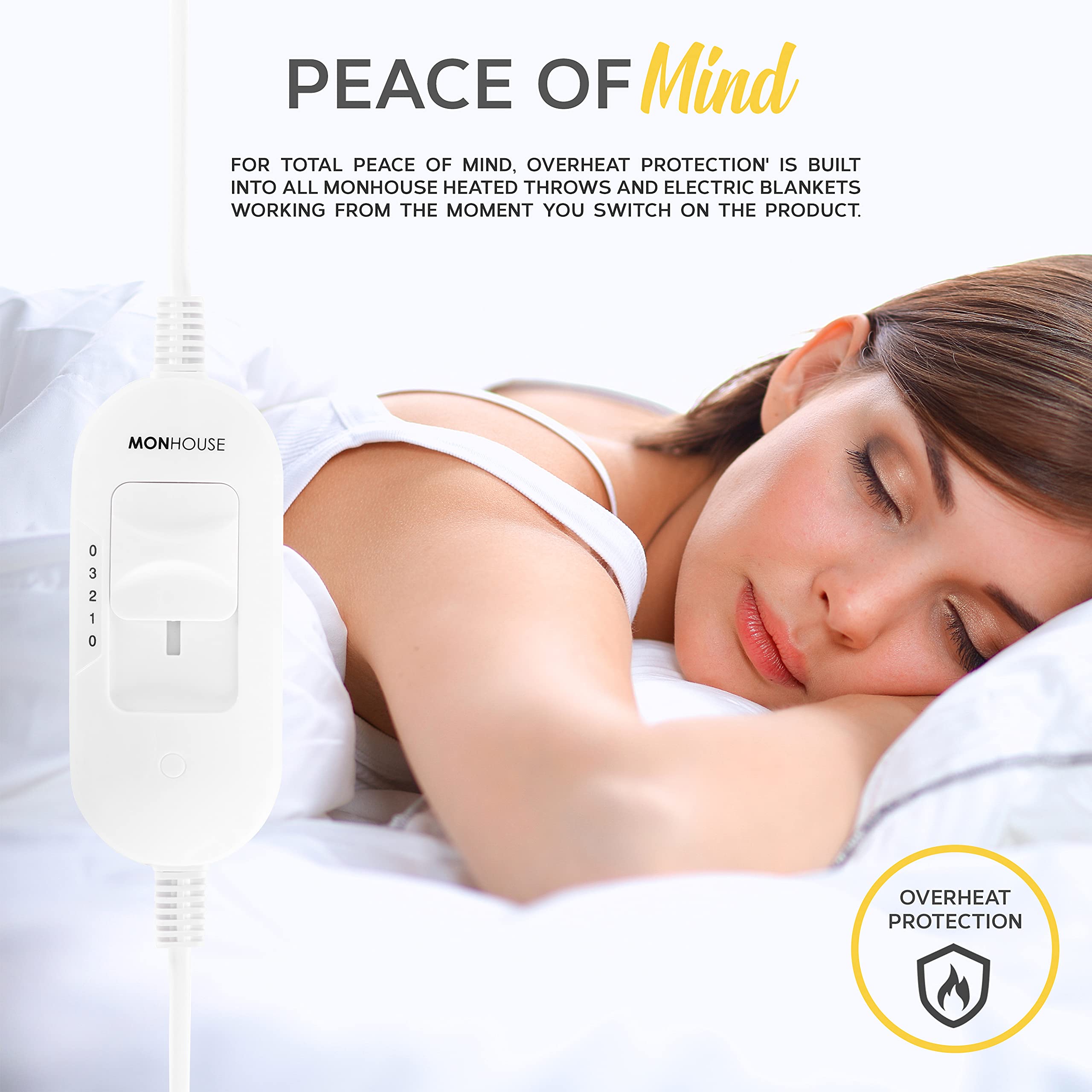 MONHOUSE Premium Soft Fleece Electric Blanket - Heated Under Blanket -  Heated Mattress Cover - Detachable Controller u0026 Machine Washable - 3 Heat  Settings - Single 65x135cm - White : Amazon.co.uk: Home u0026 Kitchen