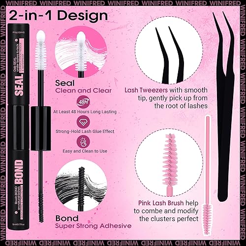 Winifred Fairy Lash Clusters Kit Eyelash Extension Kit Fluffy Lash Clusters 10-18mm D Curly Cluster Eyelash Extensions Volume Wispy Lash Extension Kit Spiky Individual Lashes Kit Lash Bond and Seal(B-1 FAIRY TIP)