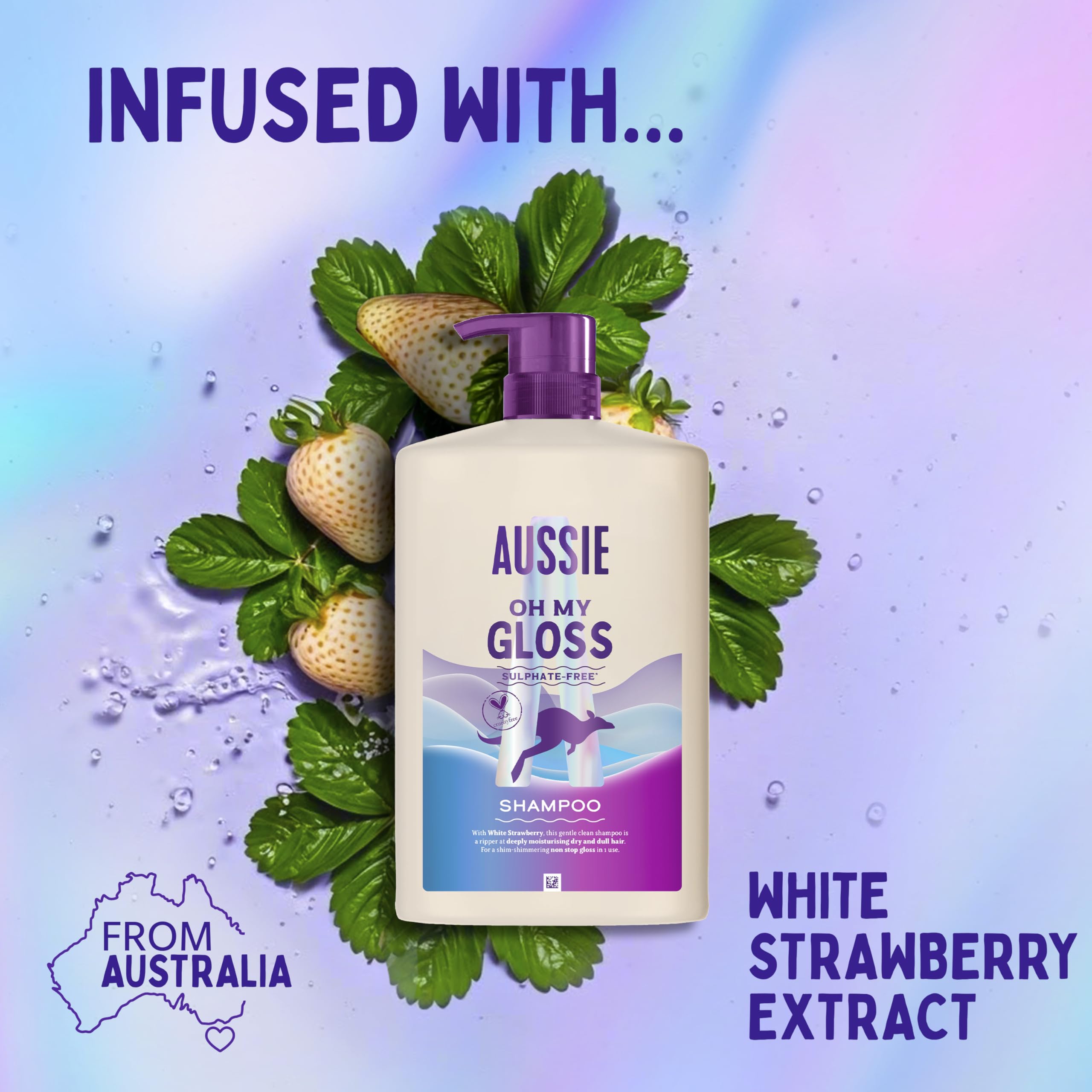 Aussie Oh My Gloss Shampoo 1000ml. Deeply Moisturises Dry and Dull Hair. Infused with Australian White Strawberry. Sulphate-Free Formula. For Instantly Shinier and Glossy Hair. Vegan and Cruelty-Free — view 4