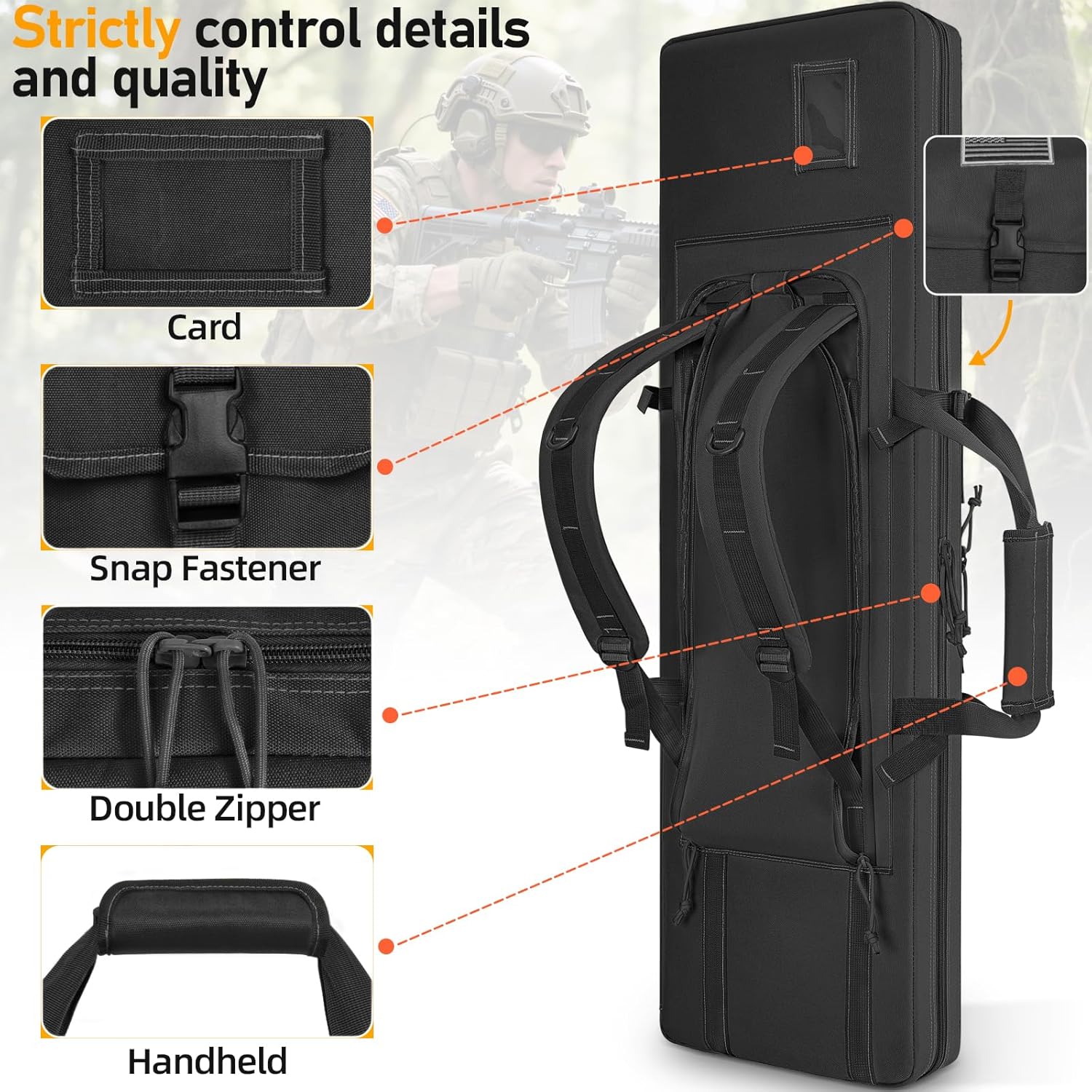 TORIBIO Double Rifle Case Soft Bag 32" 34" 36" 42" 46" 48'' 51“ 55” Gun Case Tactical for Rifle Pistol Firearm Storage, Transportation and Hunting Shooting Range, Rifle Backpack - Image 7