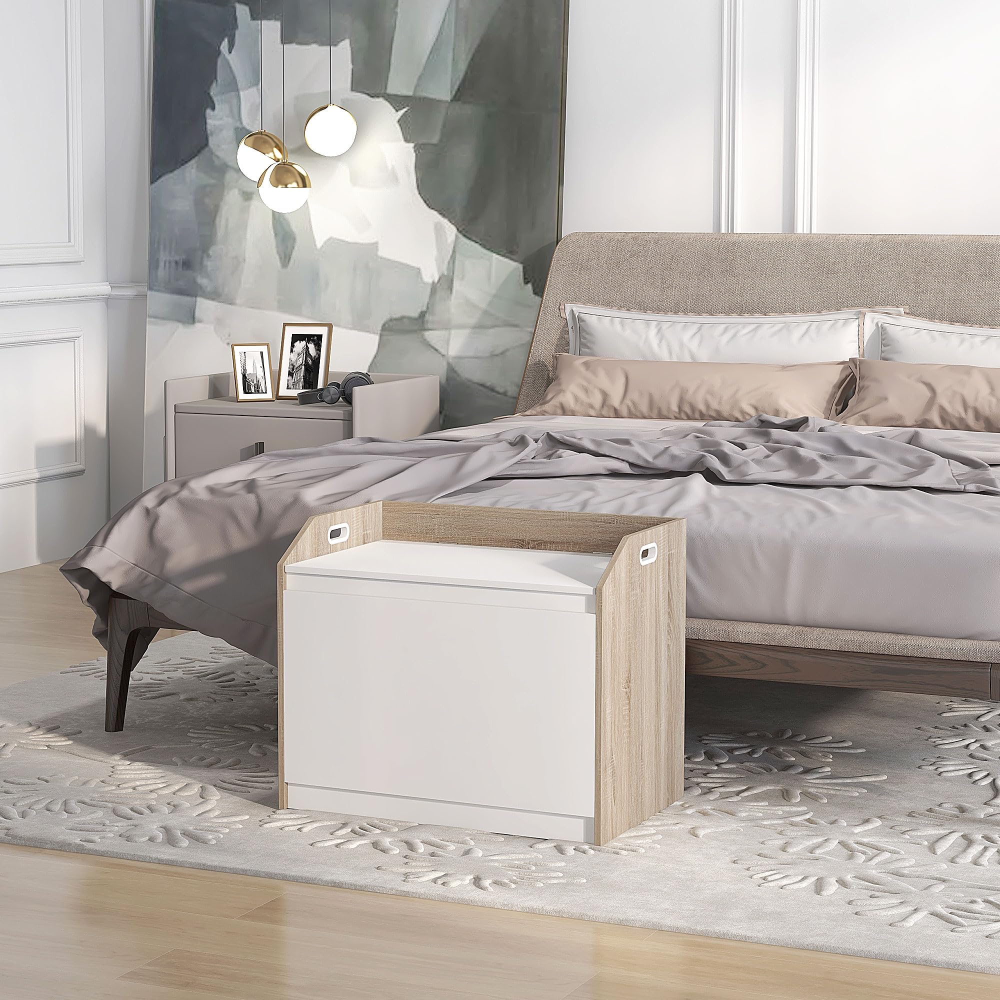 HOMCOM Cassapanca in Legno, con Schienale per Ingresso 62.4x40x51.5cm | Moderna, Panca Contenitore, Camera da Letto