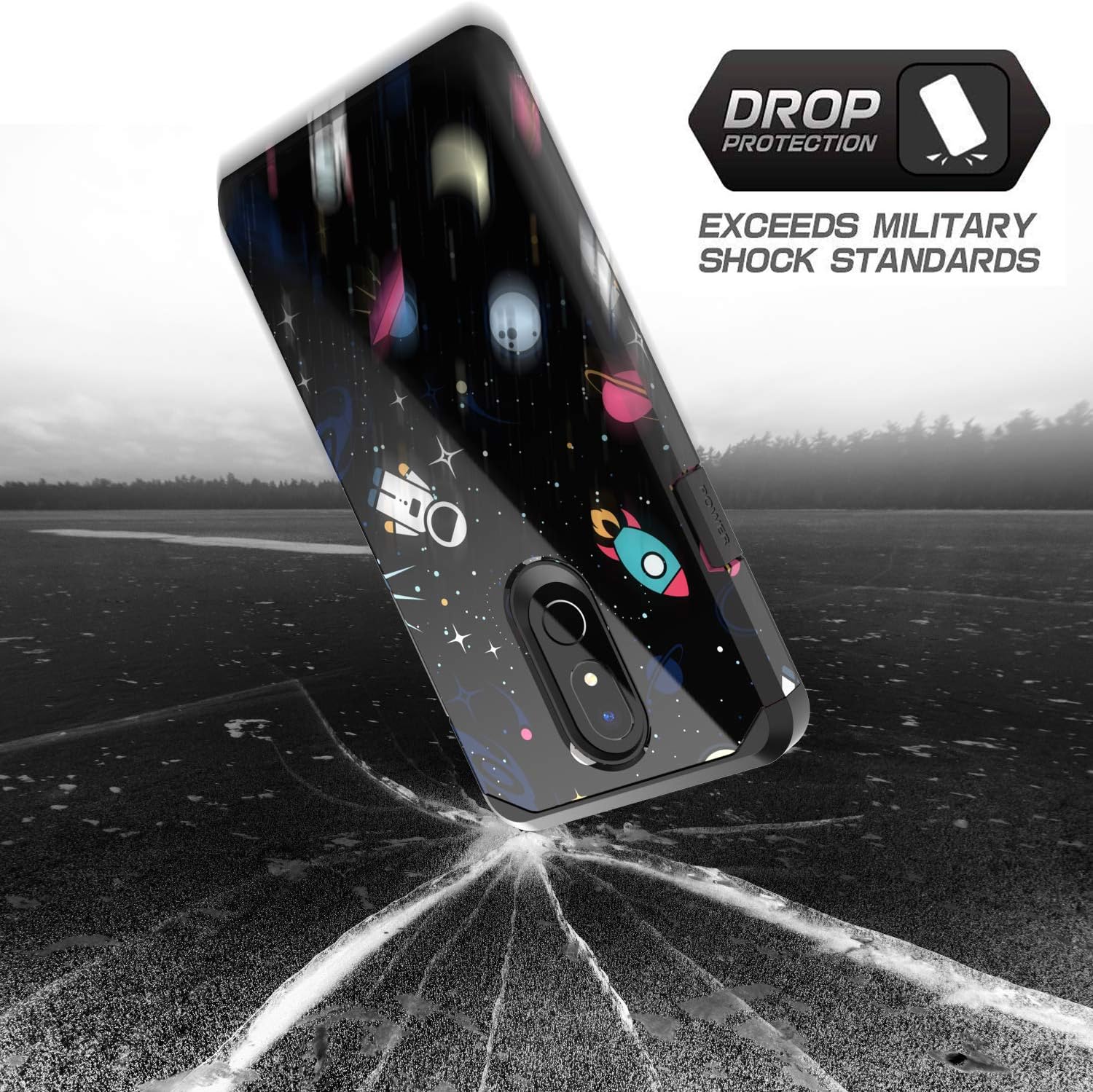 PBRO LG Stylo 5 Case/LG Stylo 5 Plus Case Cute Astronaut Case Dual Layer Soft Silicone & Hard Back Cover Heavy Duty PC+TPU Protective Shockproof Case for LG Stylo 5 Case Space/Black
