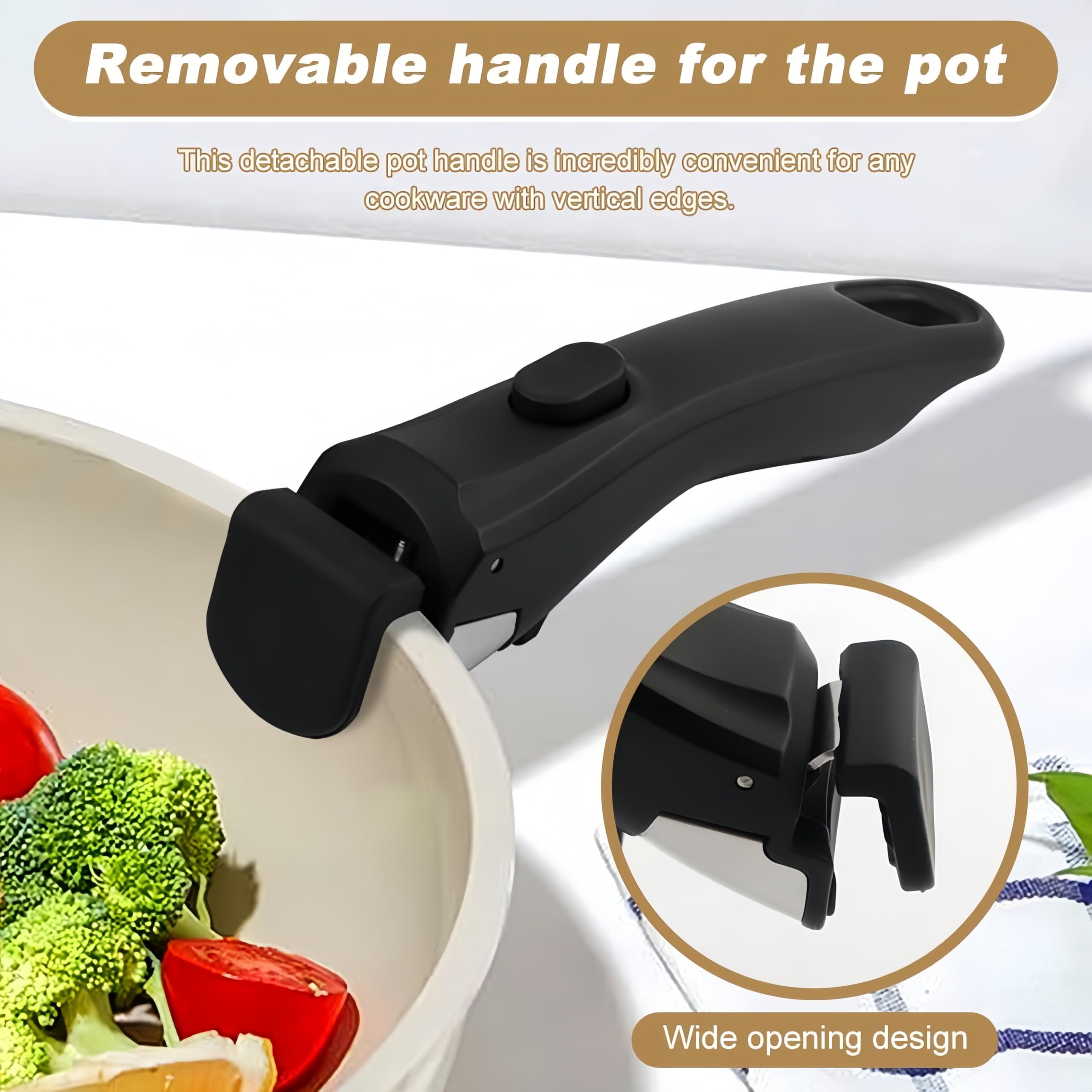 Poignée Amovible Universelle pour Casseroles et Poêles, Manche Détachable Ergonomique & Anti-Brûlure Supporte 10kg, Résistant à la Chaleur (250°C) Poignée Antidérapante pour Cuisine & Camping (Noir) - 4